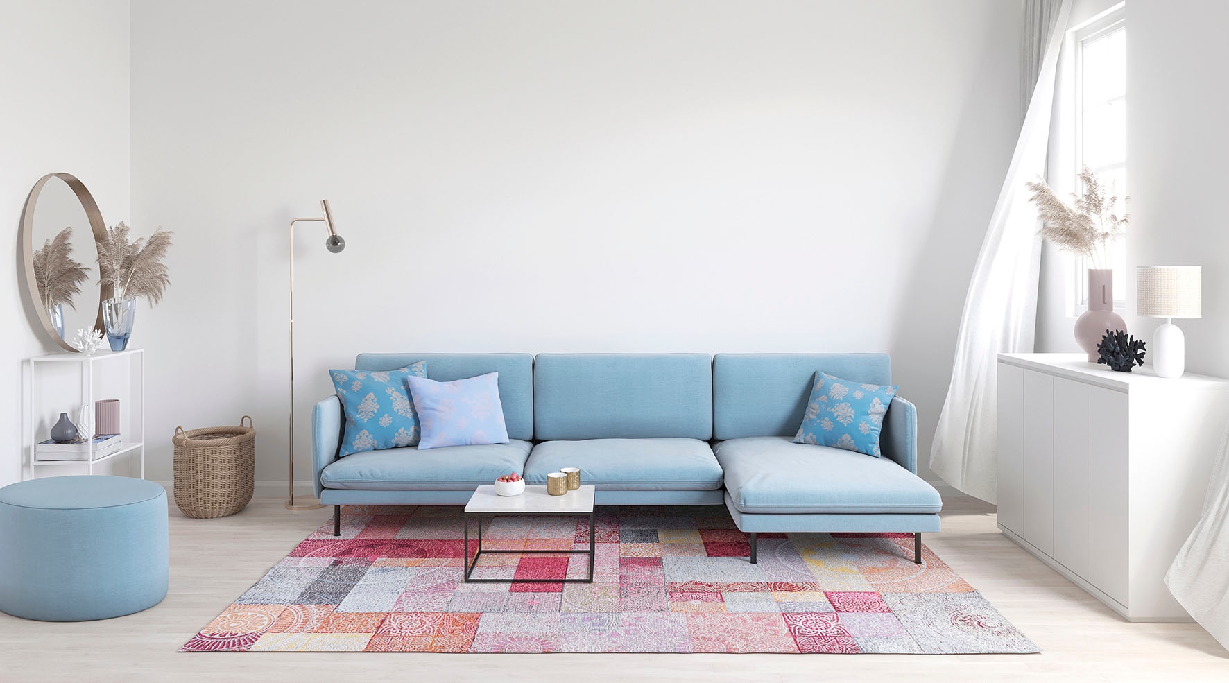 Gino Falcone Teppich »Cosima-112«, rechteckig, 3 mm Höhe, Flachgewebe, mit Chenillegarn, modernes Patchwork-Design, Ornamente