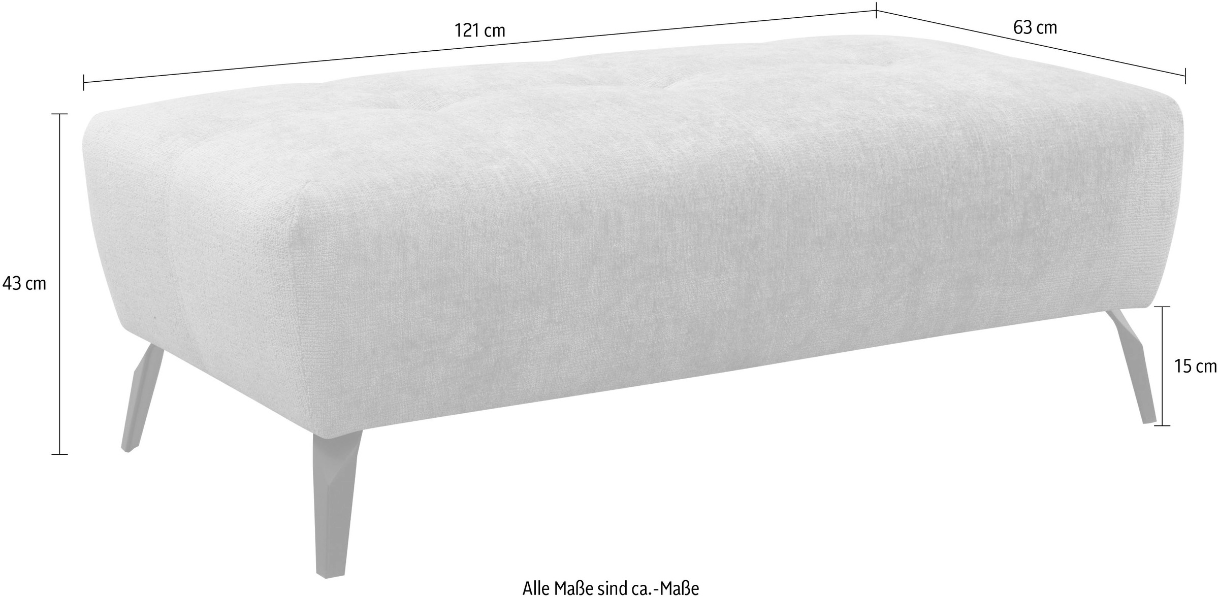 OTTO home Hocker »Viiborg 121 x 63 cm, mit Steppungen, elegant, modern« pflegeleichter Bezug, extra hohe Füße - passend für Saugroboter!