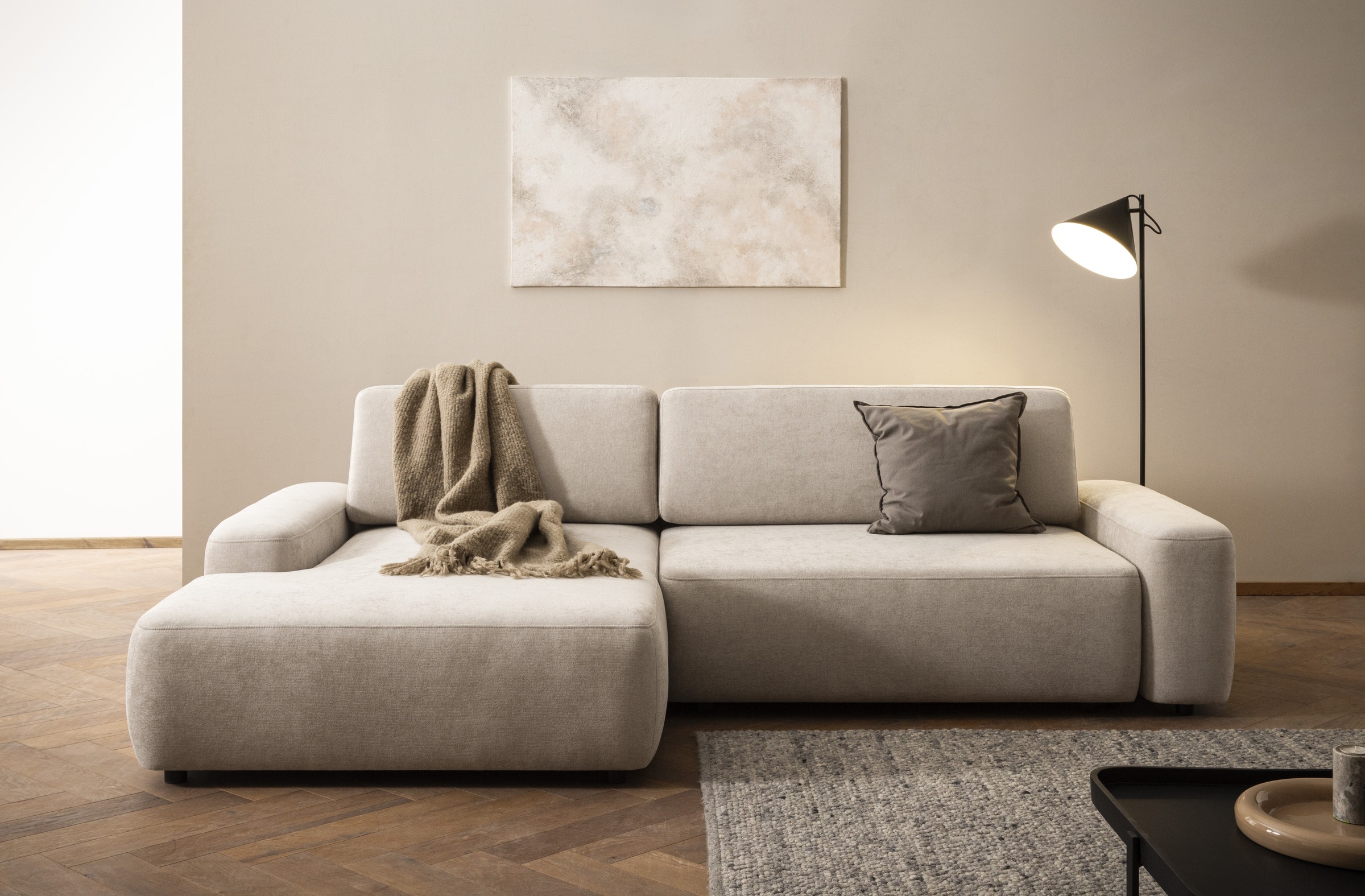 INOSIGN Ecksofa »TORGE (264cm), Schlafsofa in Cord, Samtvelours o Struktur fein, L-Form«, Schlaffunktion, Bettkasten, Liegefläche: 125/210 cm