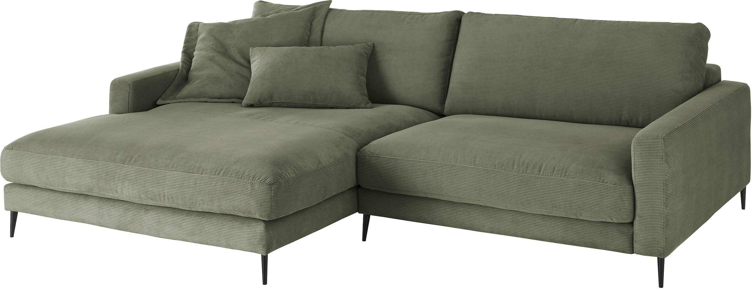 INOSIGN Ecksofa »Downtown, B/T/H: 272/190/84 cm L-Form«, weicher Sitzkomfort auch in Cord und Bouclé, incl. Zierkissen