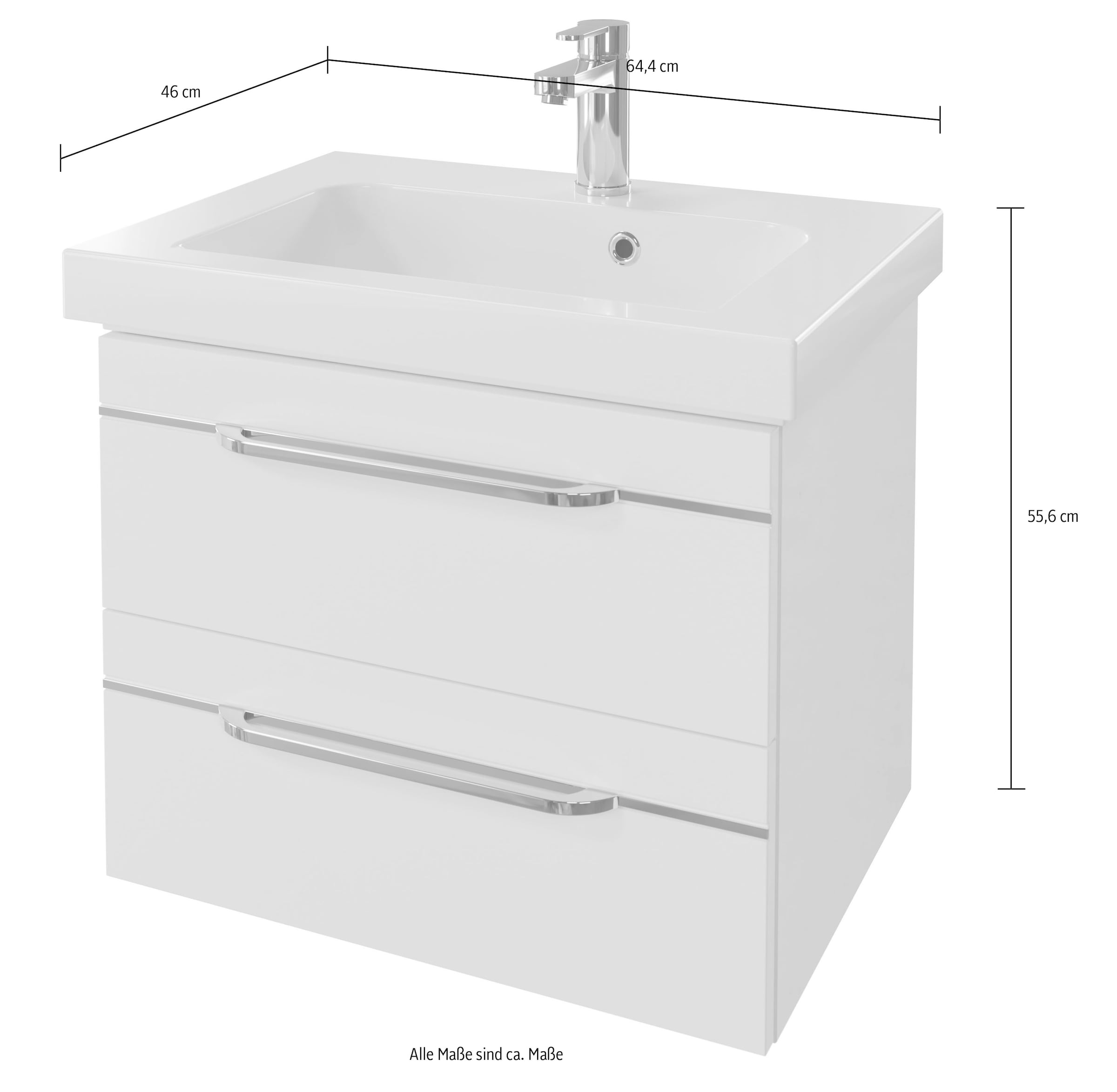 Saphir Badmöbel-Set »Balto 2-teilig Mineralmarmor-Waschtisch mit LED-Spiegel, Waschplatz«, (2 St.), 64,4 cm breit, mit 2 Schubladen, Badschrank inkl. Schubladendämpfer