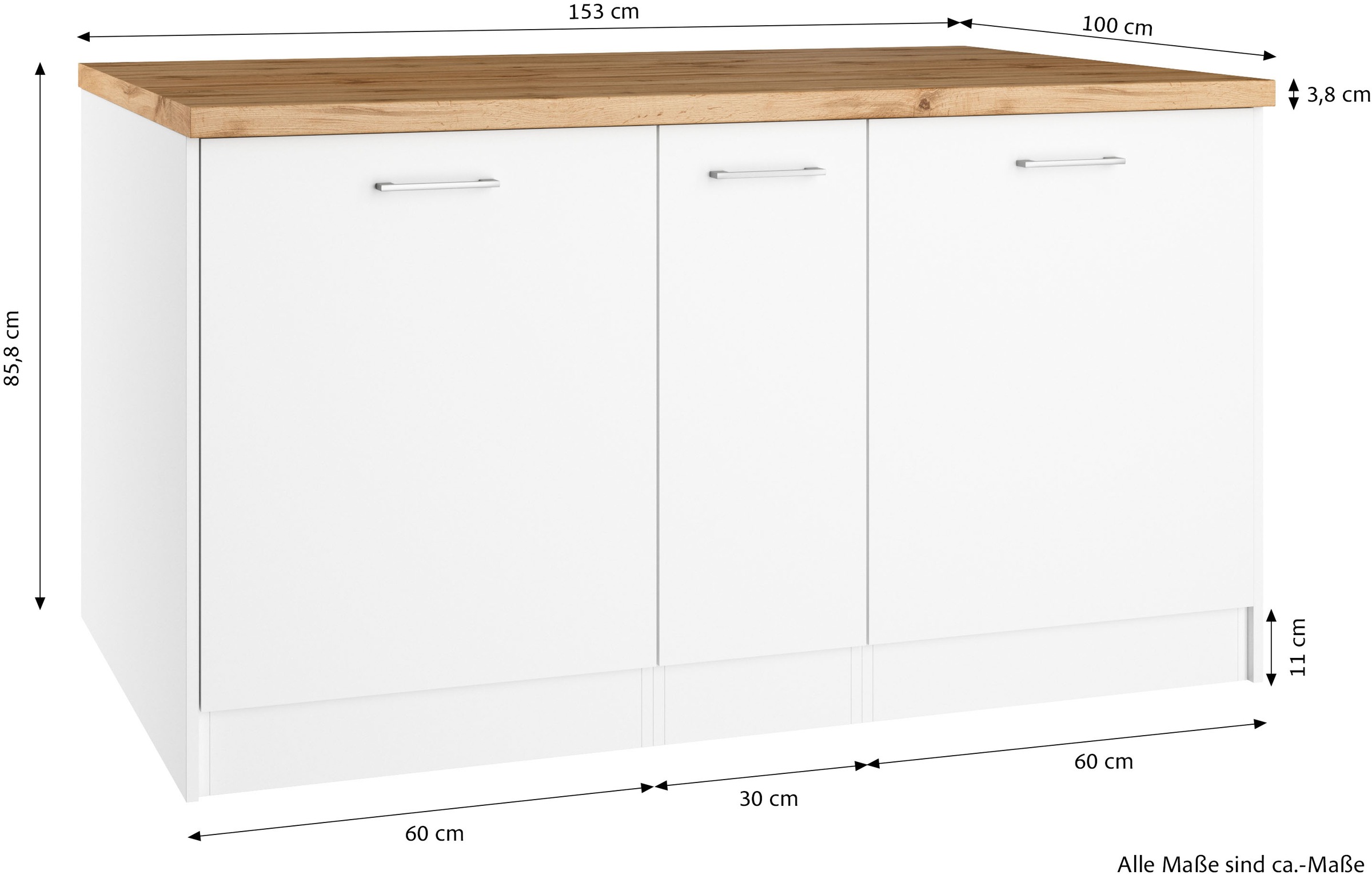 KOCHSTATION Kücheninsel »KS-Milan«, Stellmaß 153/100 cm, viel Stauraum, Lebensmittelpunkt: Küche