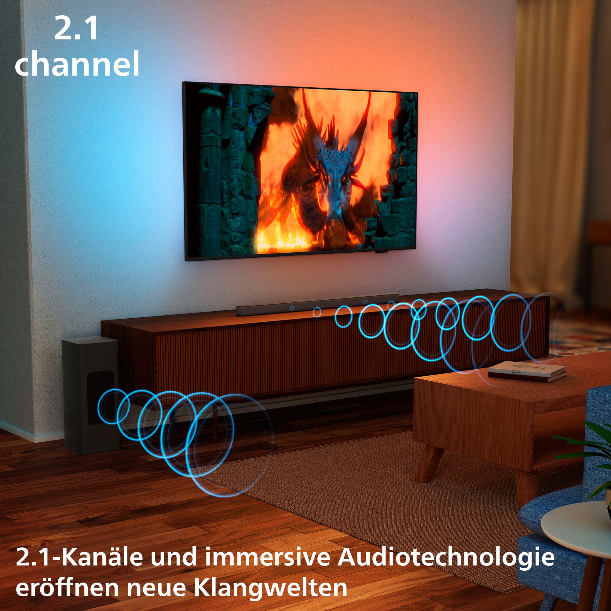 Philips Soundbar »TAB8200/10« 2.1 (A2DP Bluetooth | AVRCP Bluetooth | Bluetooth App-Steuerung | Bassregelung | Nacht Modus | USB-Wiedergabe 160 W)