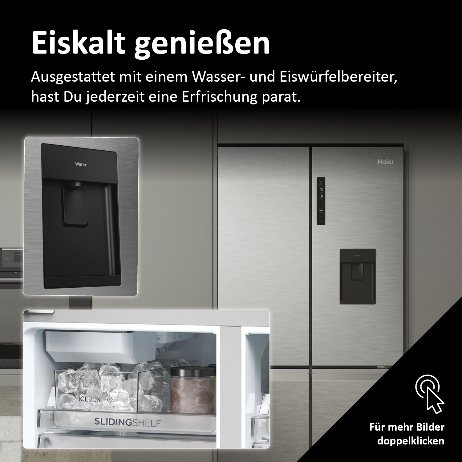 Haier Multi Door CUBE 90 SERIES 5 »HCR5919EHMP«, 190 cm hoch, 91 cm breit, Nutzinhalt: 525 Liter, Wasserdispenser