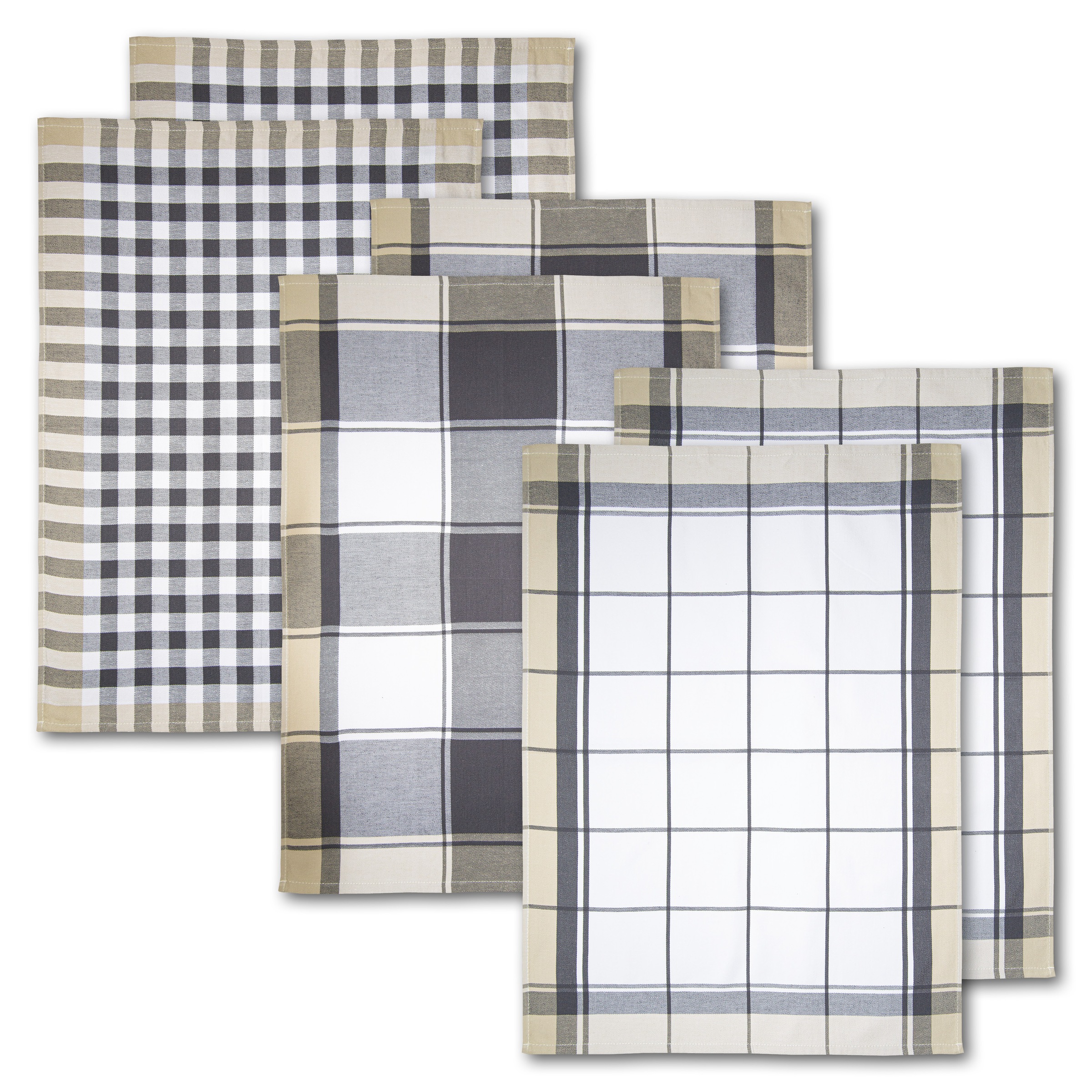 DYCKHOFF Geschirrtuch »KARO, Maße je Tuch ca. 50x70 cm« mit drei verschiedenen Motiven grau/weiß/natur Obermaterial: 100% Baumwolle