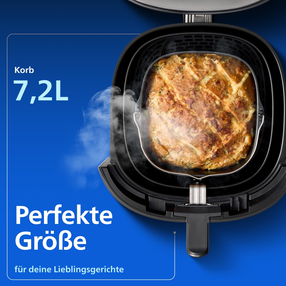 Philips Heißluftfritteuse »NA547/07 Steam Airfryer 5000 Series mit EasySlide, 7,2L Kapazität« 2000 W mit Dampfgarfunktion u. RapidAir Plus Technologie; Schwarz/Gold