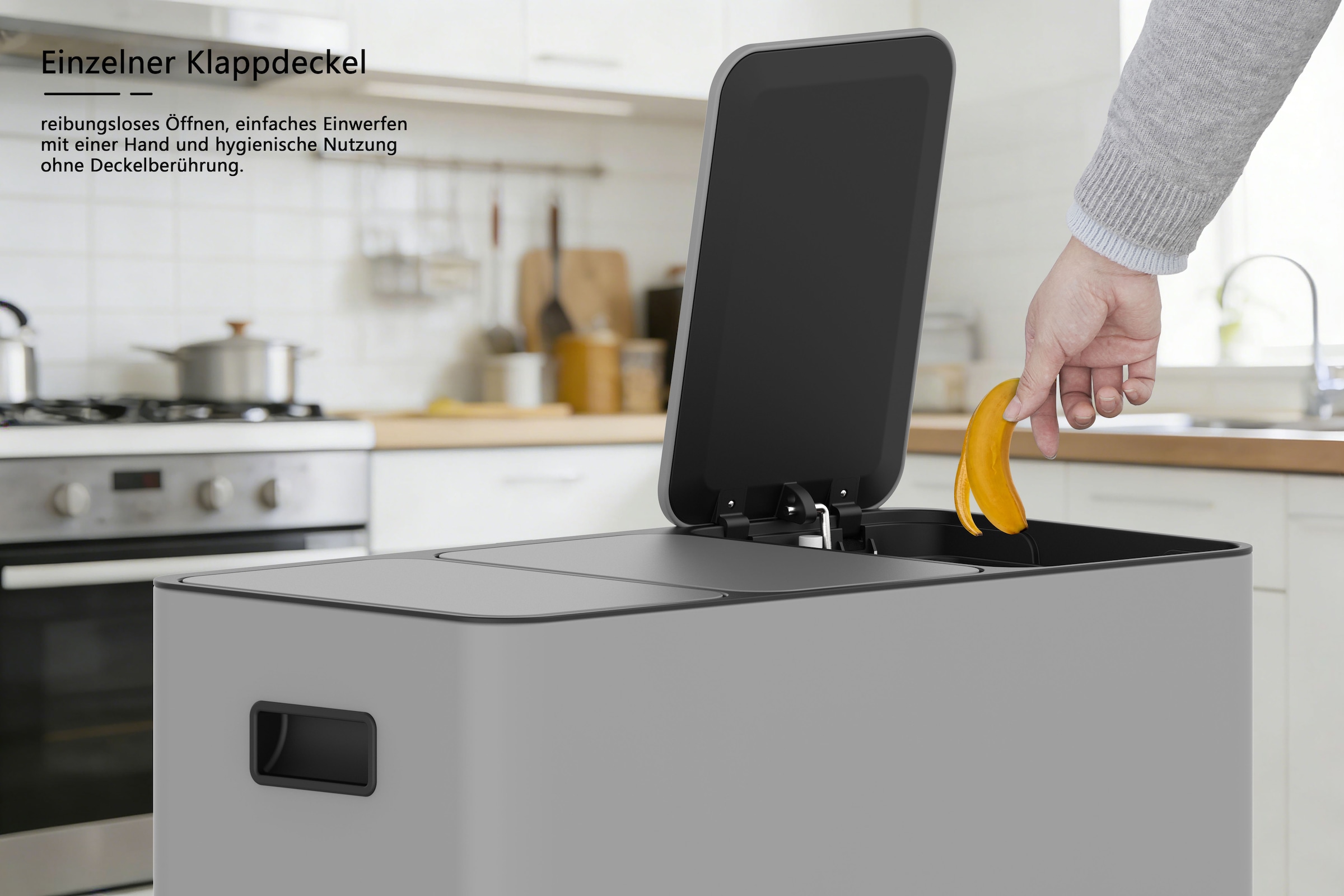 OTTO home Mülleimer »Garrin, Soft Close, Fassungsvermögen 3x 15 Liter« 3 Behälter Mülltrennsystem mit 3 separaten Innenbehältern und Fußtrittpedalen