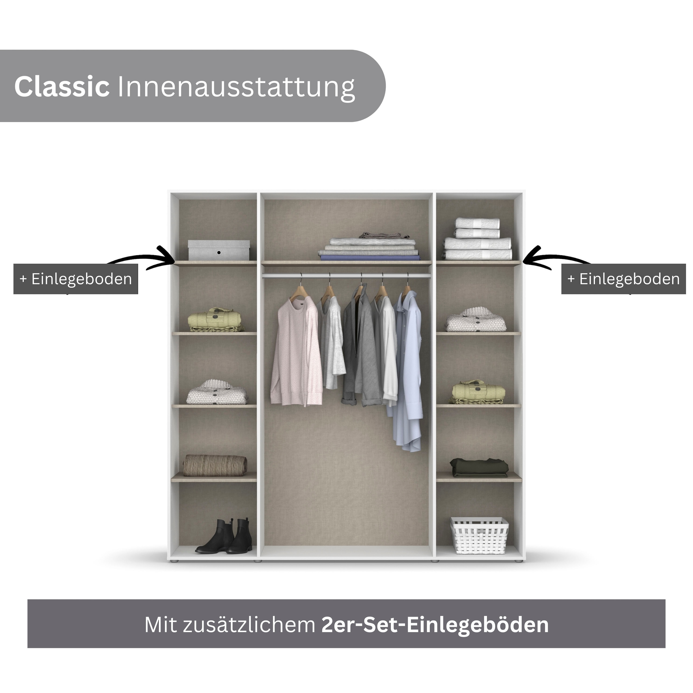 rauch Drehtürenschrank »Kleiderschrank Schrank Garderobe Wäscheschrank SHINJO«, (in 3 verschiedenen Ausstattungen BASIC/CLASSIC/PREMIUM), Griffe und Füße aus Massivholz, viel Stauraum MADE IN GERMANY
