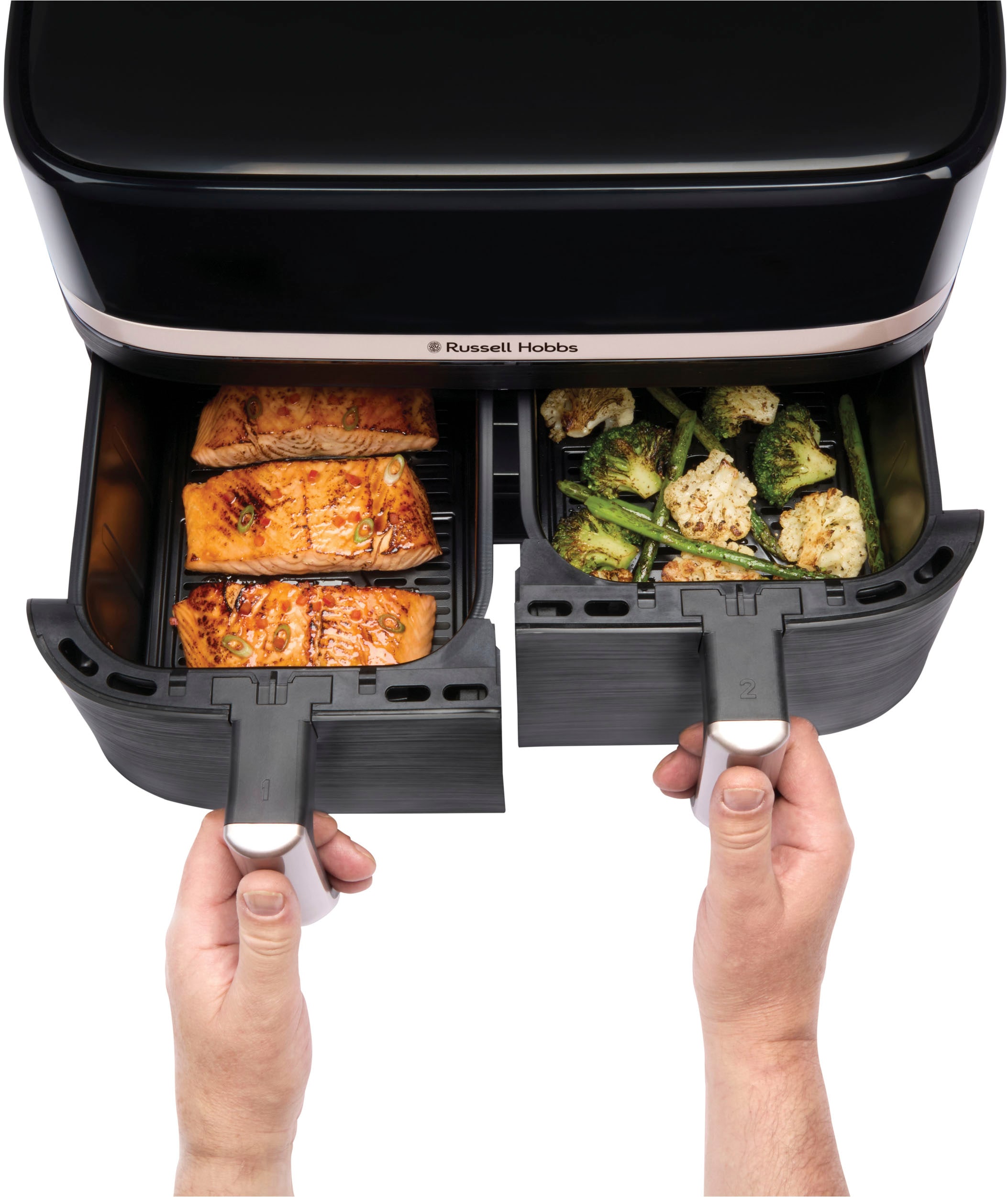 RUSSELL HOBBS Heißluftfritteuse »27680-56 s SatisFryTM Dual basket, 4,5L«, 2800 W, Airfryer–wenig oder kein Öl erforderlich, 9 Programme, 9 L