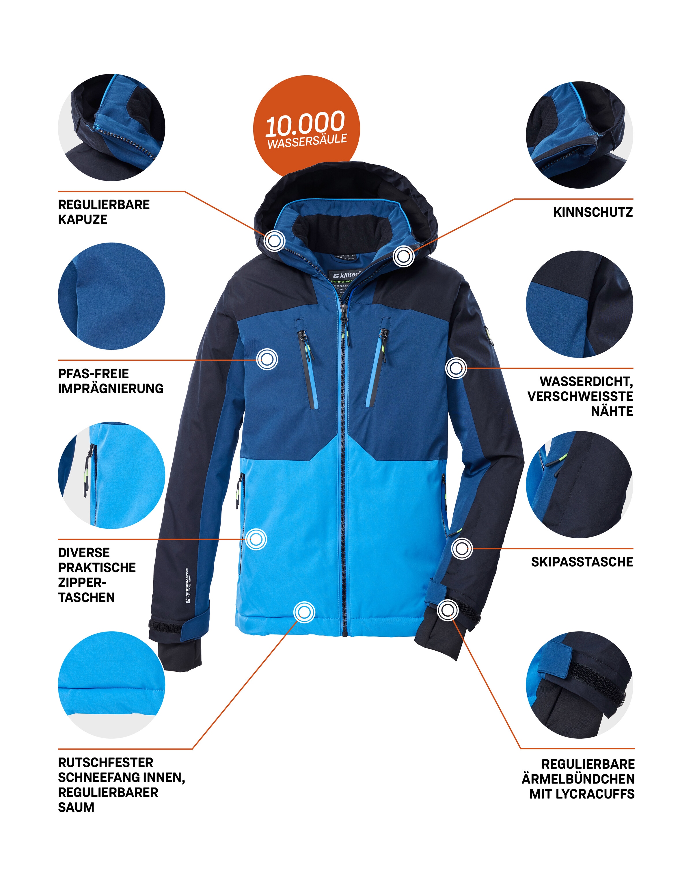 Killtec Skijacke »KSW 190 BYS SKI JCKT«, Killtec Kids Skijacke: wasserdicht, atmungsaktiv, Colourblock Design