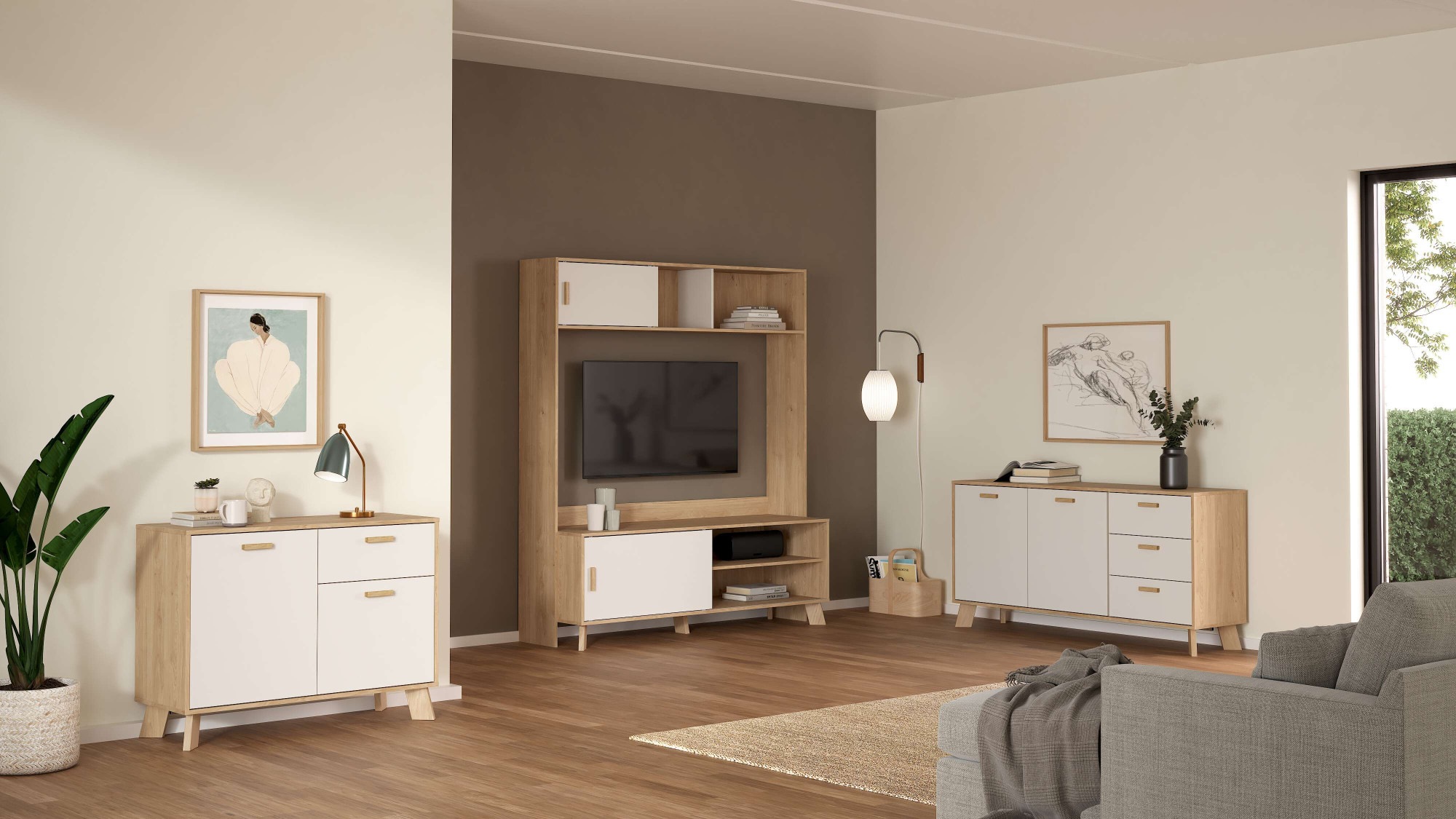 andas Sideboard »Ikast, Stauraum, Schubladenschrank, Aufbewahrung«, 2 Türen und 1 Schublade, Breite 99 cm, Höhe 73 cm