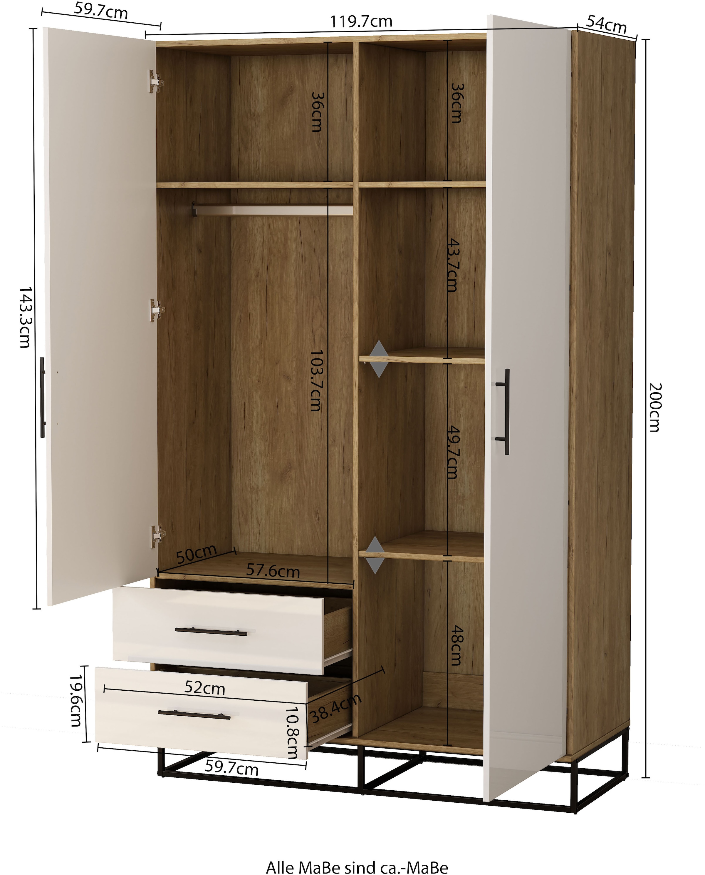 OTTO home Kleiderschrank »Lucca Schlafzimmerschrank Garderobe Hochglanz Bestseller« Hochwertige schwarze Griffe und Kufengestell aus Metall, 