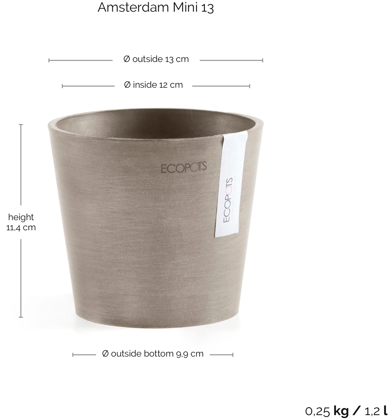 ECOPOTS Blumentopf »Amsterdam Mini 13 Taupe«, für den Innenbereich