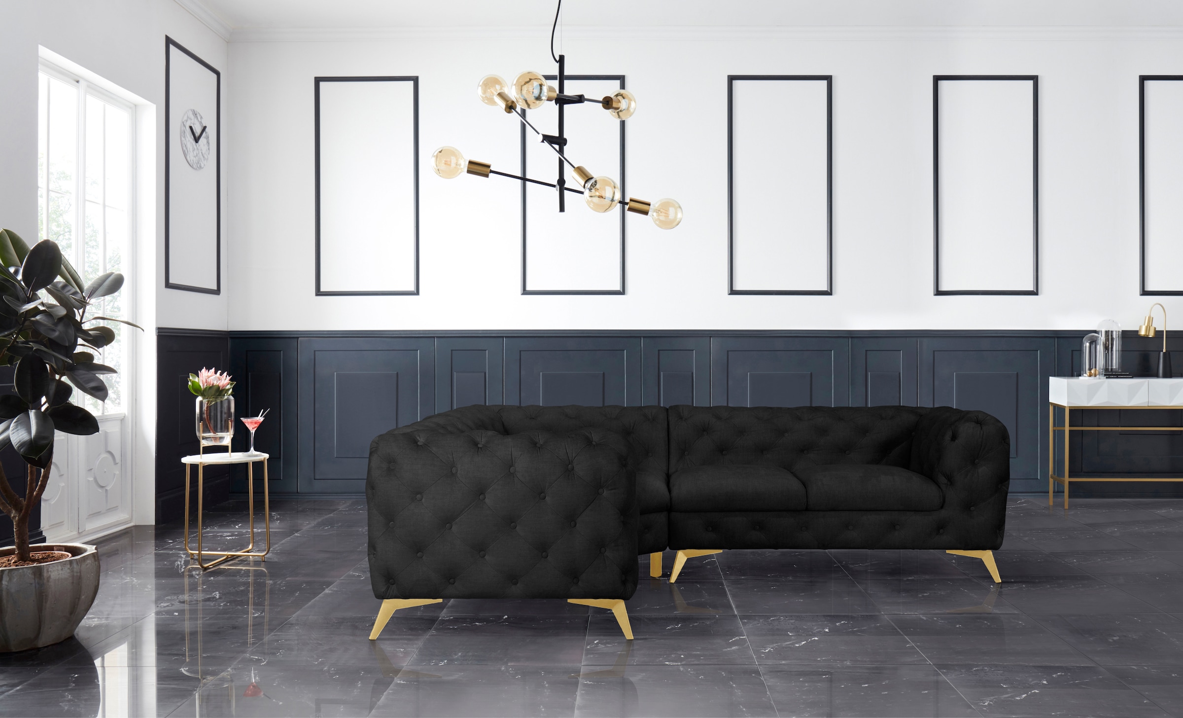 Leonique Chesterfield-Sofa »Ecksofa GLYNIS L-Form mit Wellenunterfederung, günstig online kaufen