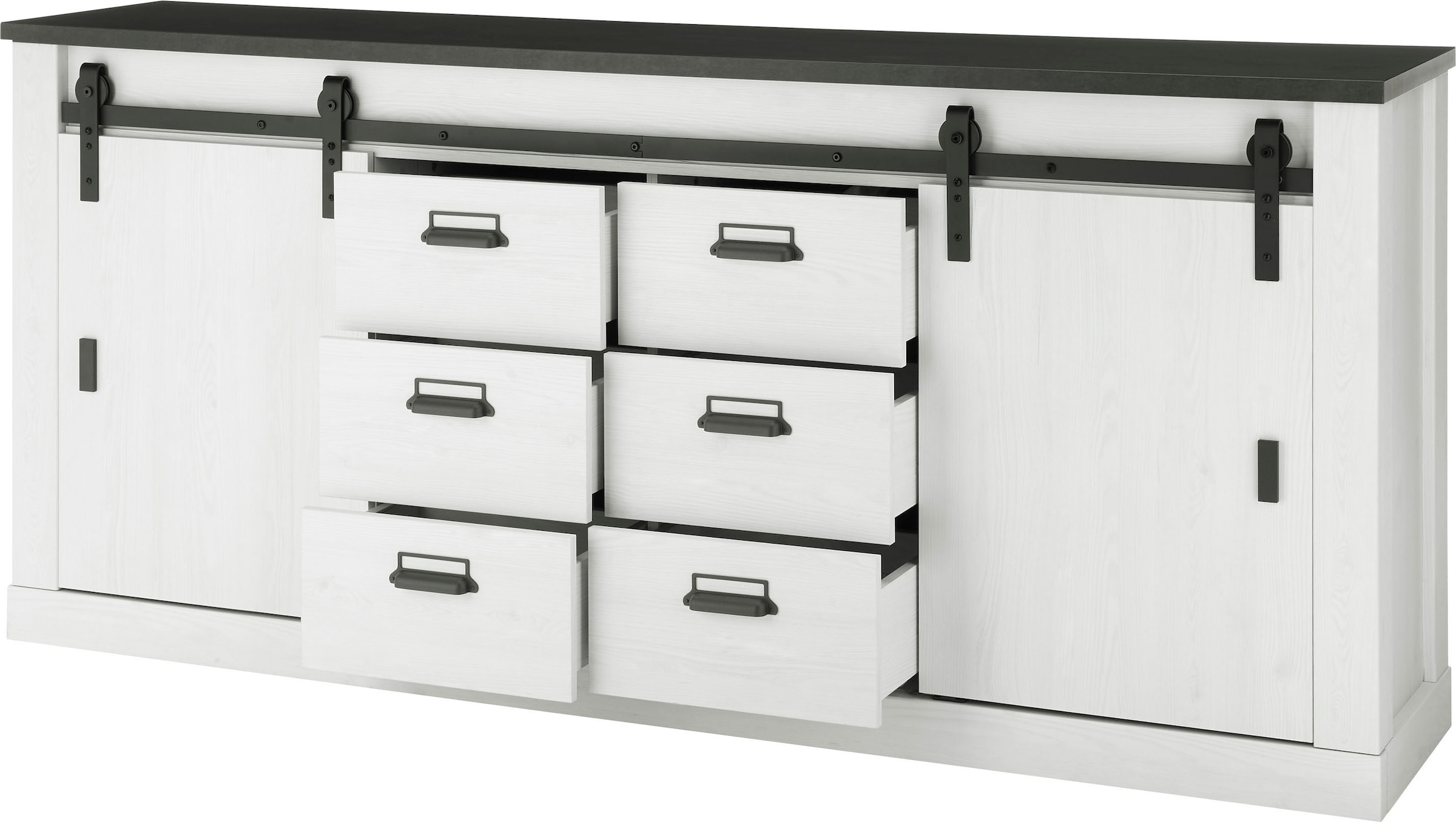 Home affaire Wohnwand »SHERWOOD«, (2 St.), Scheunentorbeschlag und Apothekergriffe aus Metall, Höhe 201 cm