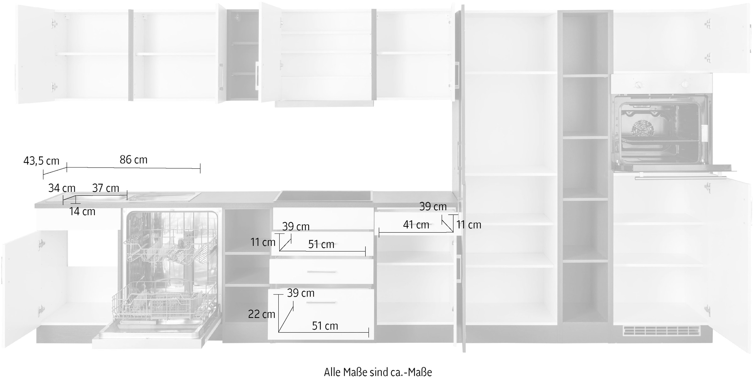 HELD MÖBEL Küchenzeile »Paris«, mit E-Geräten, Breite 400 cm