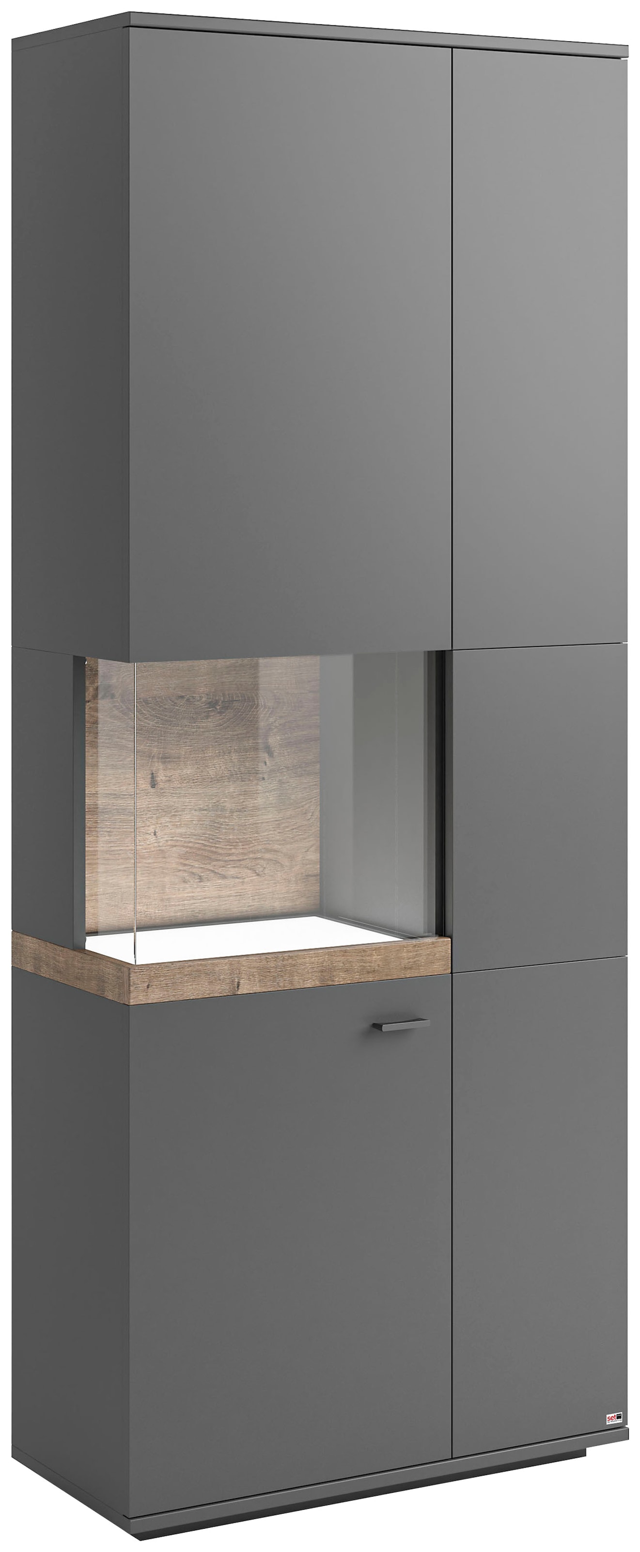 set one by Musterring Glasvitrine »Lancaster«, Farben weiß oder grau mit Eicheabsetzung, mit LED-Beleuchtung