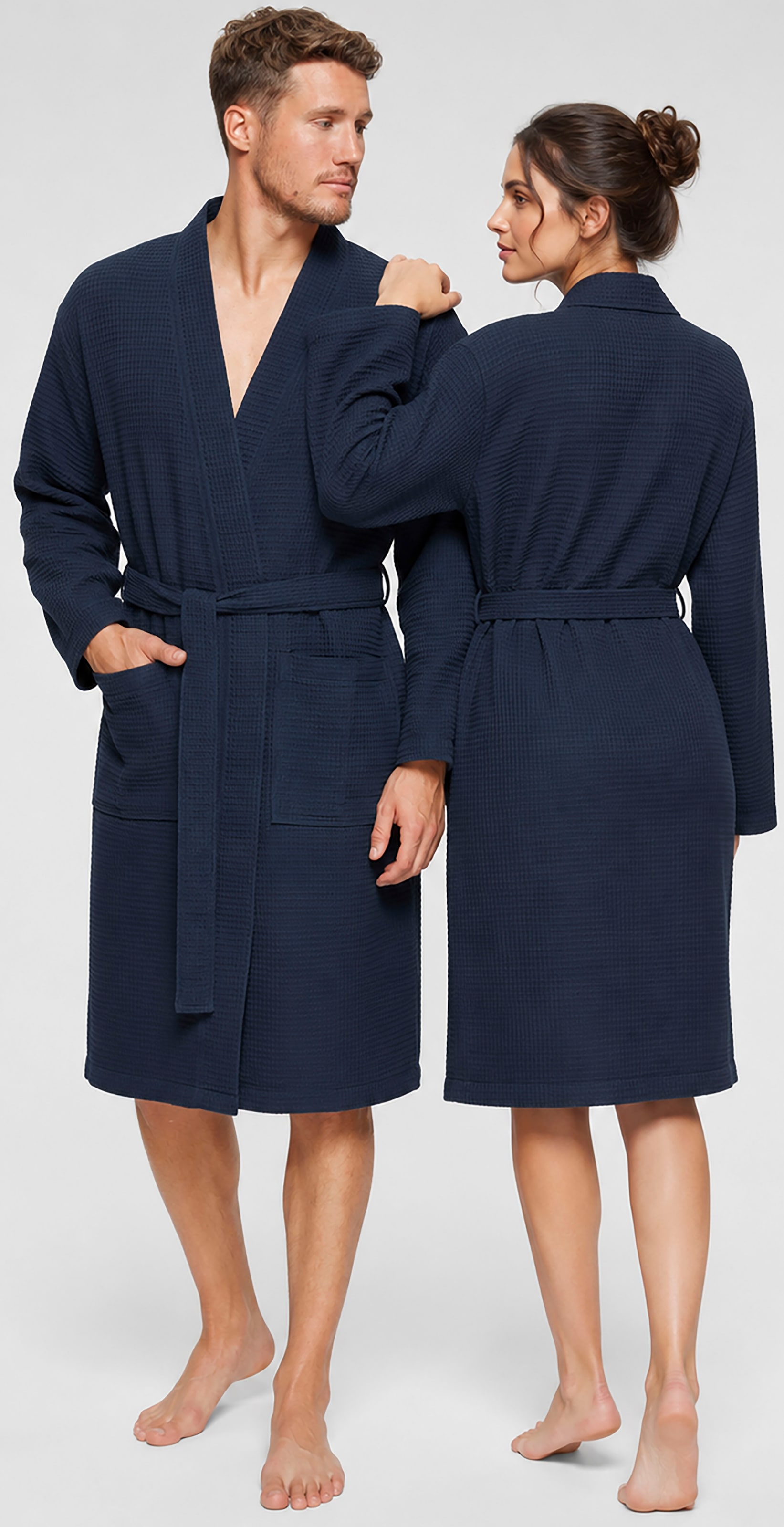 OTTO home Unisex-Bademantel »Nora, ideal für Sauna & Spa, Hotelbademantel, Morgenmantel« 1 Stk. Damen & Herren, Kimono-Kragen, Waffelpiqué, Baumwolle, Reisebademantel