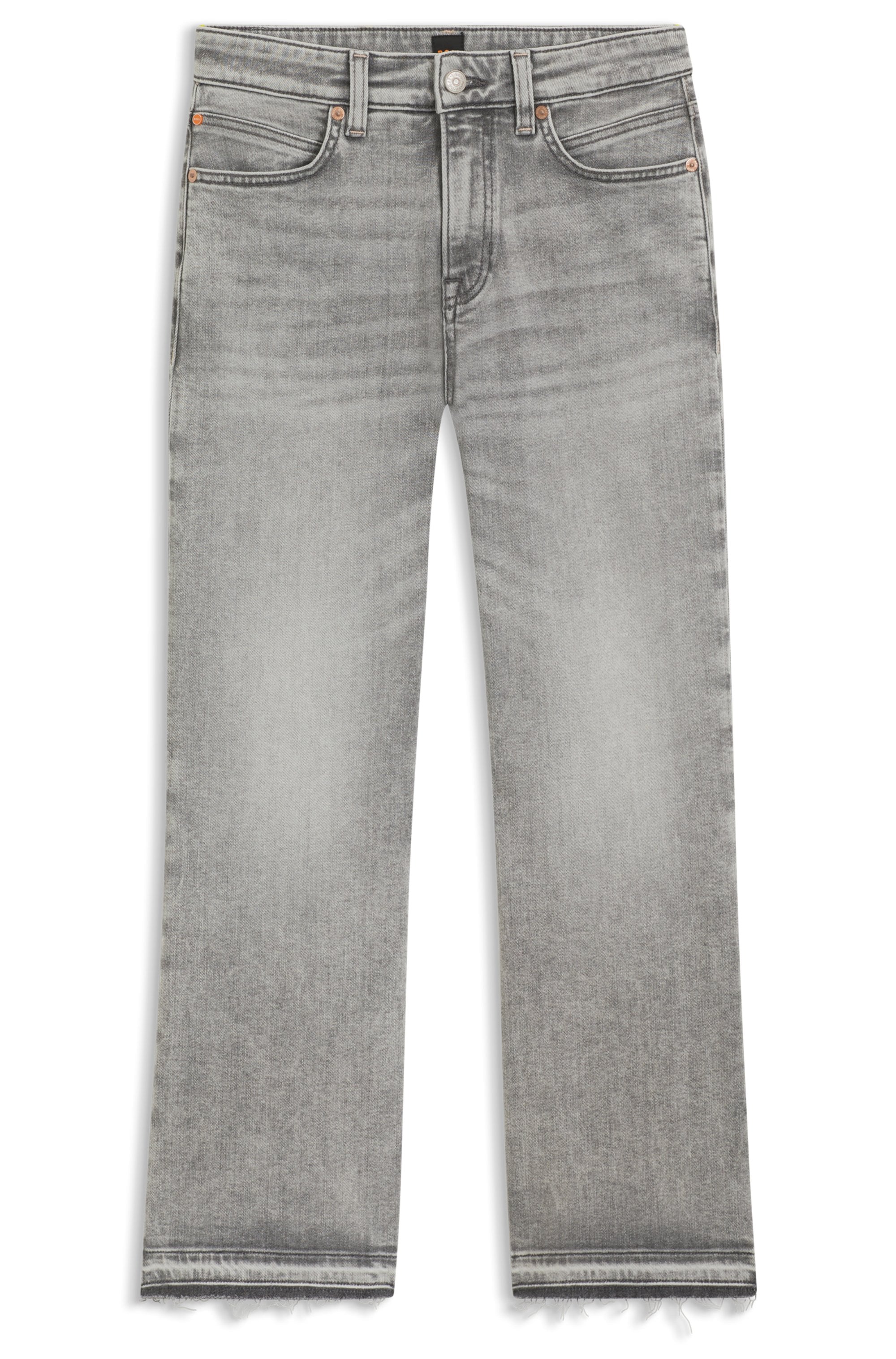 BOSS ORANGE 7/8-Jeans »SOFT KICK FLARE MR Premium Damenmode«, Cropped Länge mit ausgefranster Kante