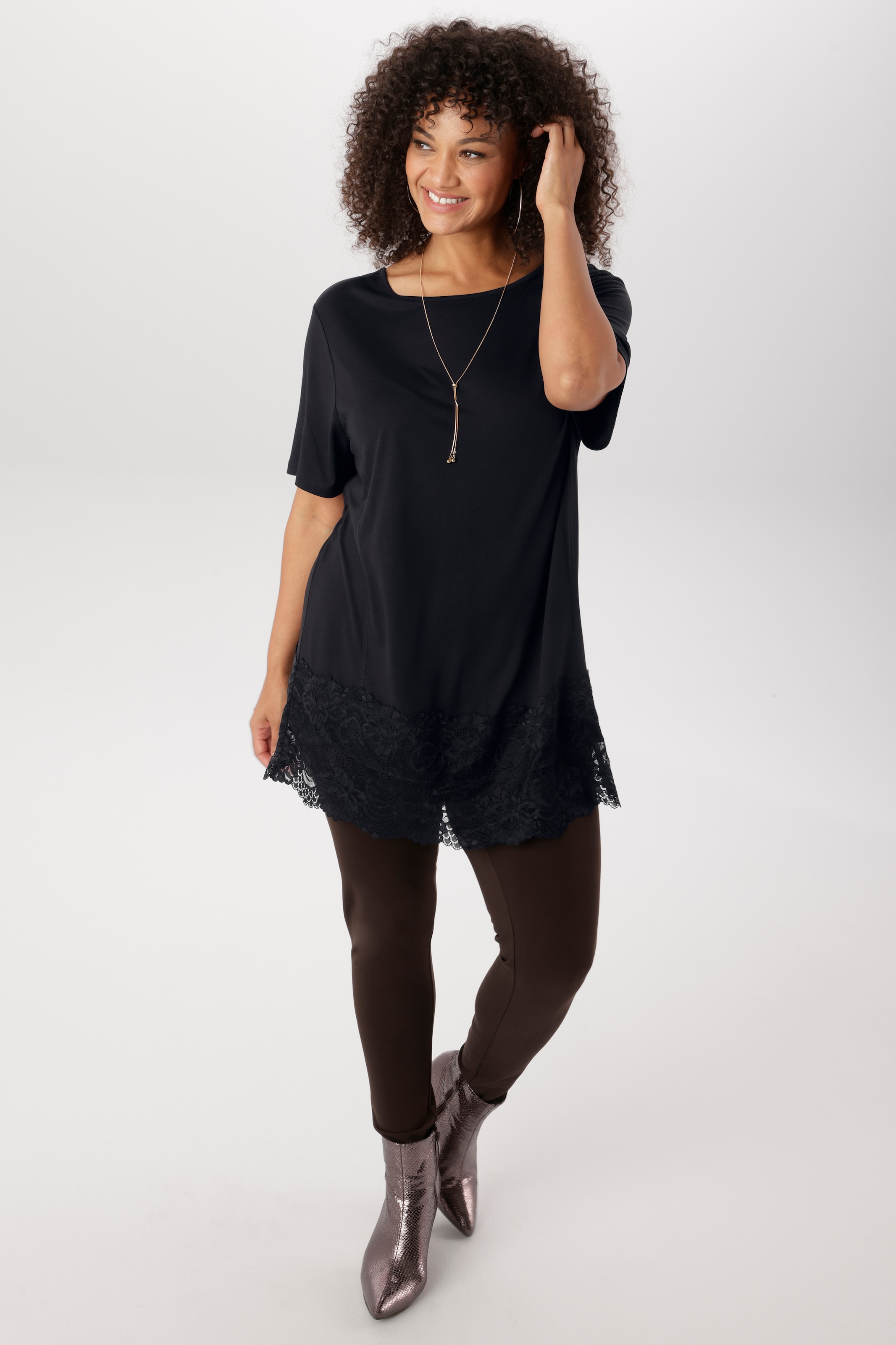 Aniston PLUS Spitzenshirt mit Trendige Spitze am Saum - NEUE KOLLEKTION
