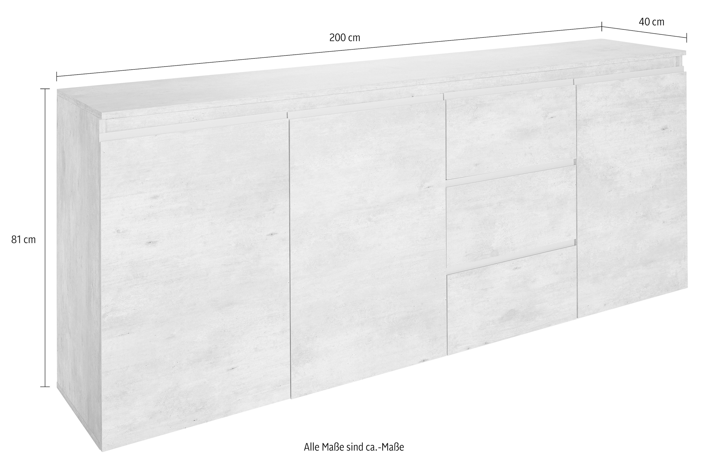 INOSIGN Sideboard »Magic, Kommode, Schrank, Kredenz«, mit 3 Türen und 3 Schubkästen Hochglanz lackiert (B/T/H) 200x40x80 cm