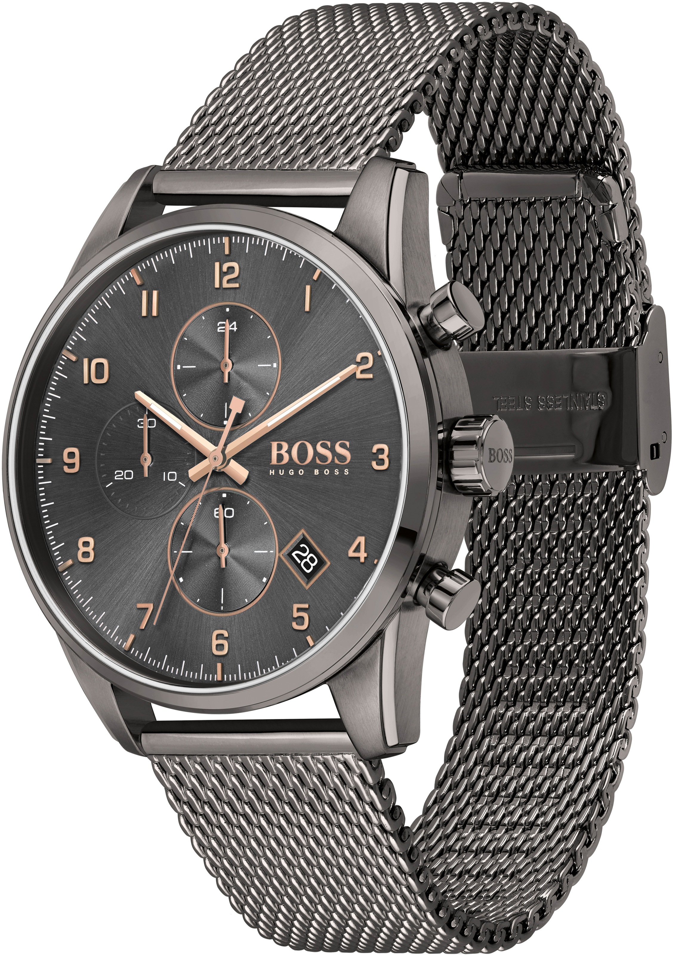 BOSS Chronograph »SKYMASTER«, Quarzuhr, Herrenuhr, Armbanduhr, Stoppfunktion, Edelstahlarmband
