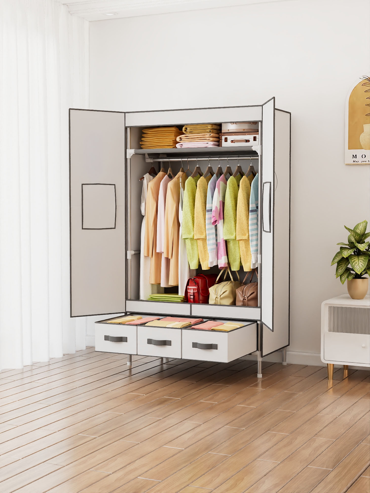 INOSIGN Kleiderschrank »Stockholm Stoffkleiderschrank Bestseller in diversen Ausführungen«, (Stabiler Schrank mit Türen und Schubladen in vielen Breiten), Schlafzimmer Garderobe Schrank Stoffkleiderschrank mit viel Stauraum