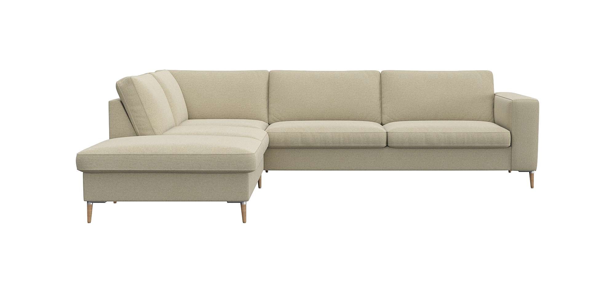 FLEXLUX Ecksofa »Fiore, Sitzaufbau mit hochwertigem Kaltschaum für mehr Sitzkomfort« breite Armlehnen,  L-Form, Füße Alu/Eiche