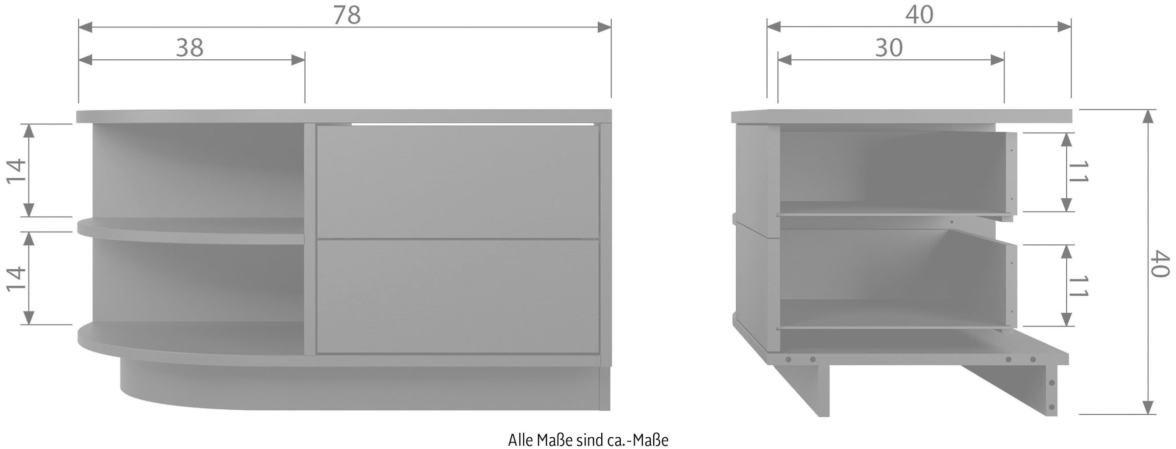 WOOOD Lowboard »Finca, Kommode mit abgerundeten Abschlussregal«, mit modernem Push-to-Open-System, Breite 78 cm