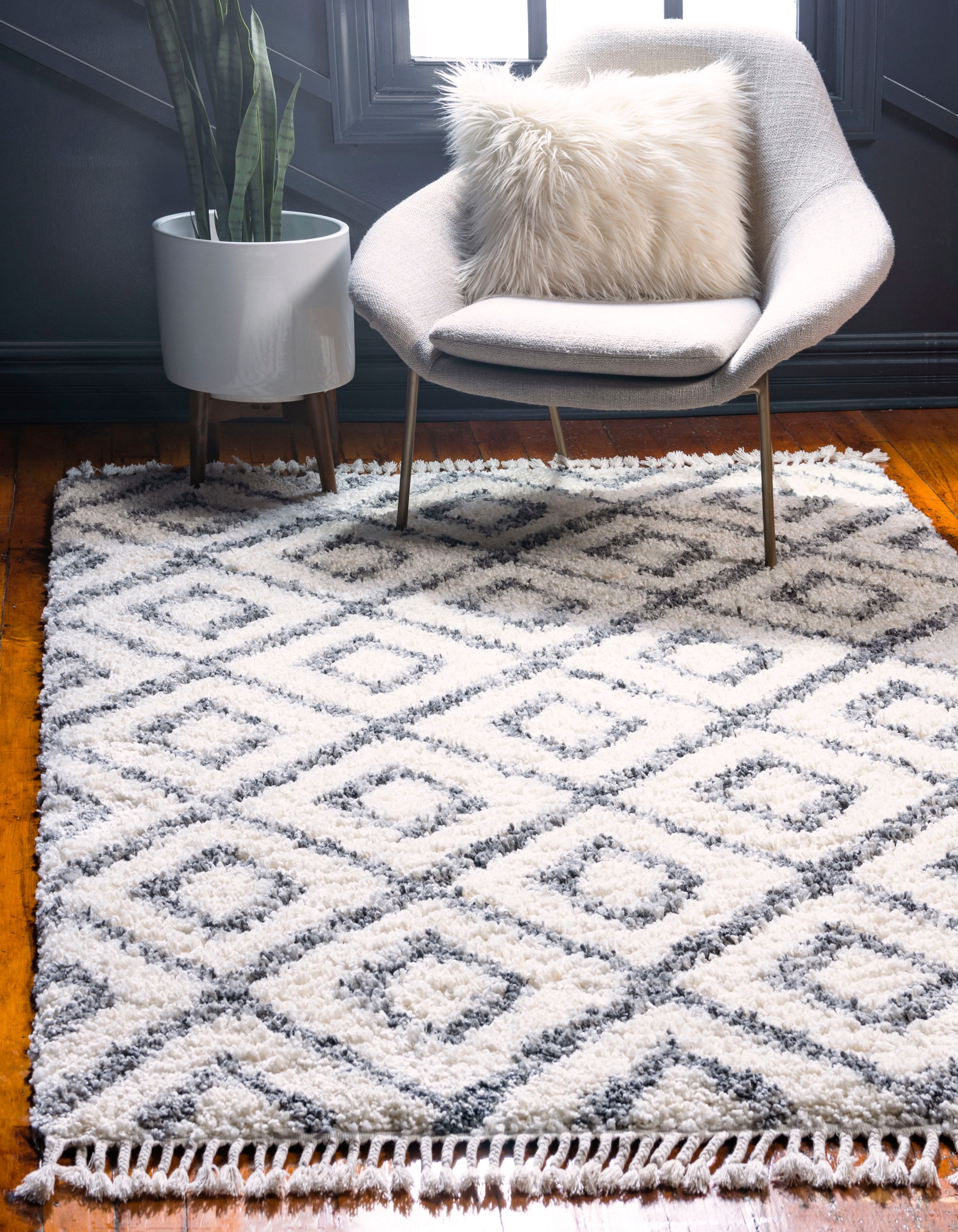 Myflair Möbel & Accessoires Hochflor-Teppich »Top Shag, LAGERRÄUMUNG!«, rechteckig, 32 mm Höhe, gewebt, Rauten Design, melierte Optik, weich & kuschelig, mit Fransen