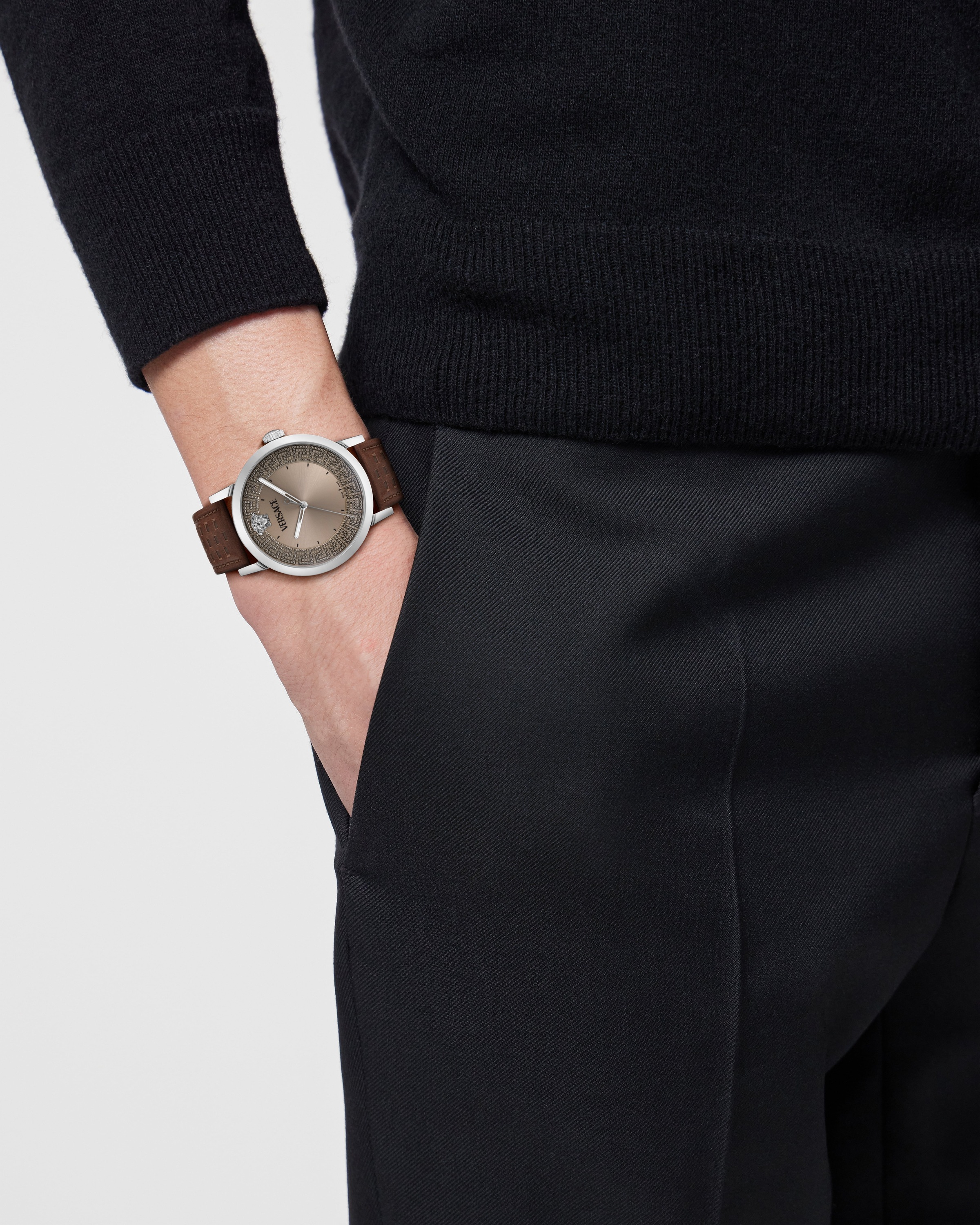 Versace Quarzuhr »ALBIREO« Armbanduhr, Damenuhr, Herrenuhr, Swiss Made, Lederarmband, analog