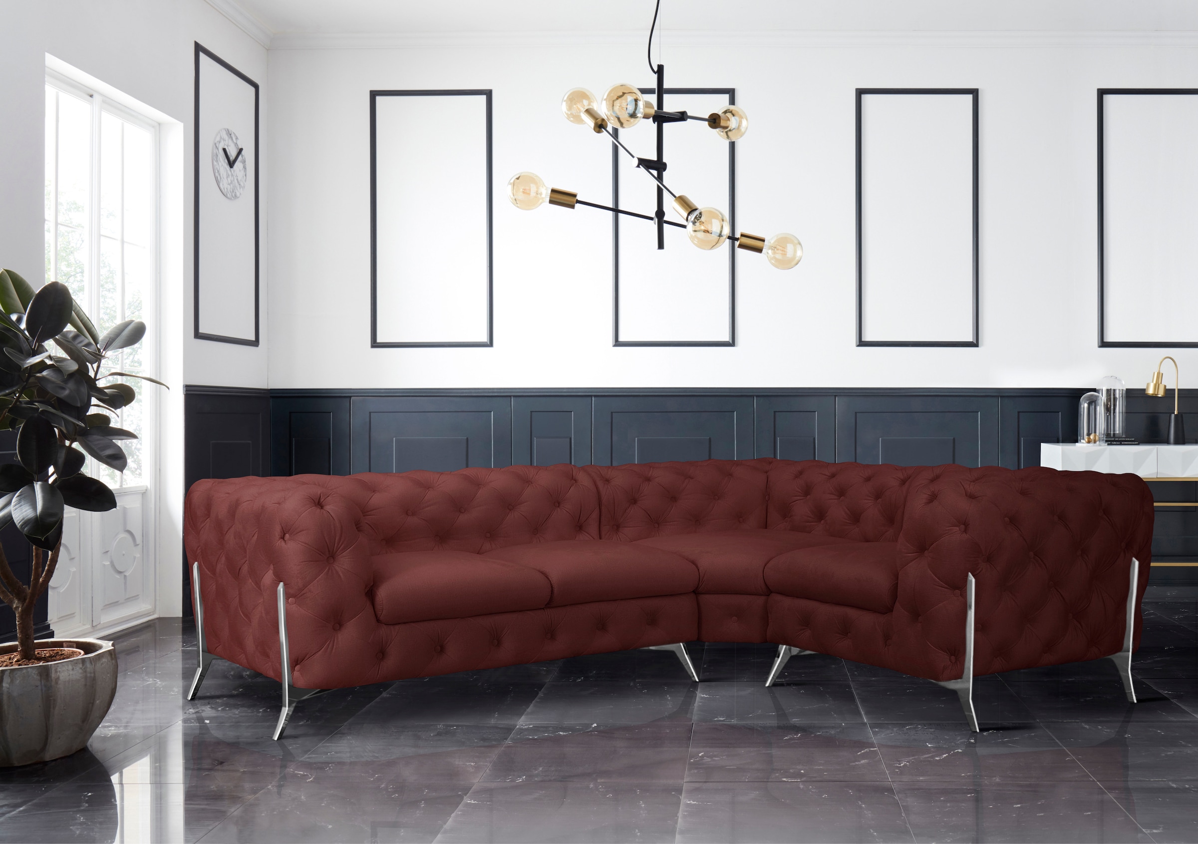 Leonique Chesterfield-Sofa »Amaury L-Form«, moderne Chersterfield-Optik, Breite 262 cm, Fußfarbe wählbar