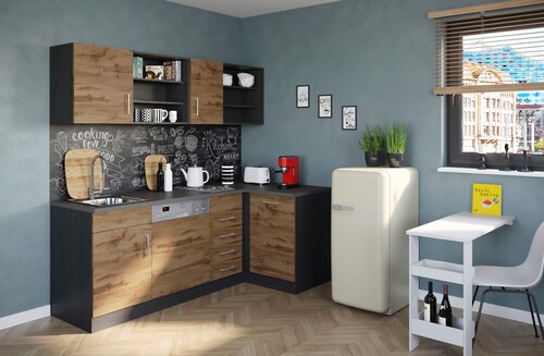 KOCHSTATION Küche »KS-Mali« Stellbreite 210/110 cm, mit E-Geräten günstig online kaufen