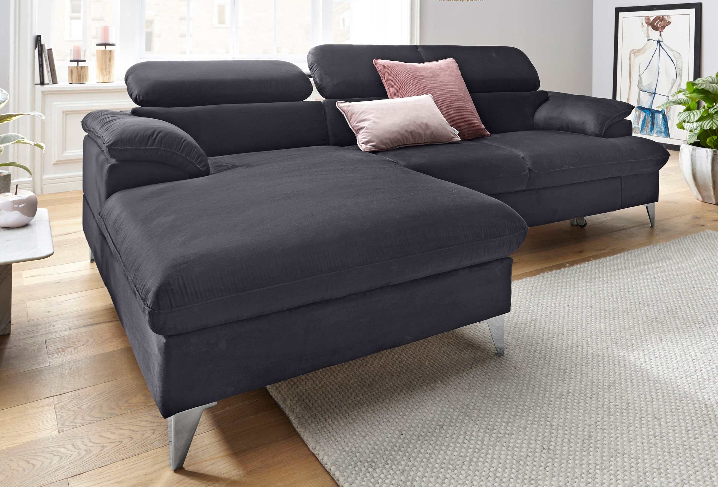 COTTA Polstergarnitur »Caluso L-Form«, (2 tlg.), Set bestehend aus: Ecksofa mit Kopfteilverstellung & Hocker
