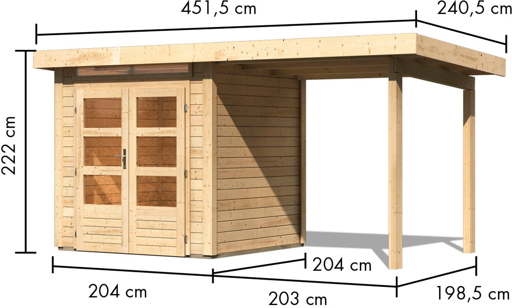 Karibu Gartenhaus »"Ammersee 1" SET mit Anbaudach 2,35 m Breite«, naturbelassen oder terragrau
