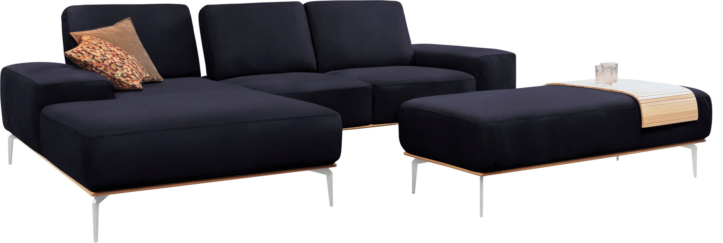W.SCHILLIG Ecksofa »run, Designsofa mit tollem Sitzkomfort, L-Form«, mit elegantem Holzsockel, Füße in Chrom glänzend, Breite 279 cm