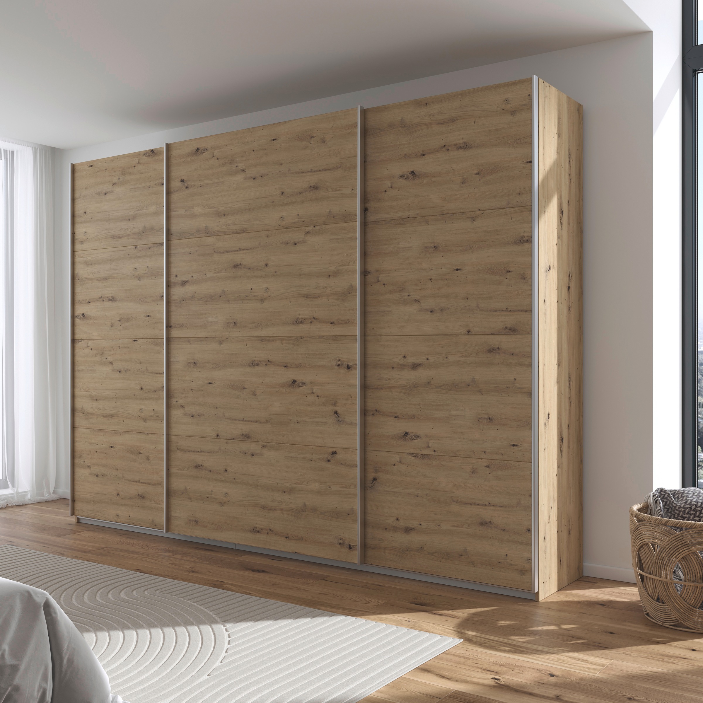 rauch Schwebetürenschrank »Kleiderschrank Schrank Garderobe AGORDO mit Dekor- oder Hochglanzfront«, (in zwei Griff-Farben), durchdachte Innenausstattung, in 4 Breiten und 2 Höhen MADE IN GERMANY