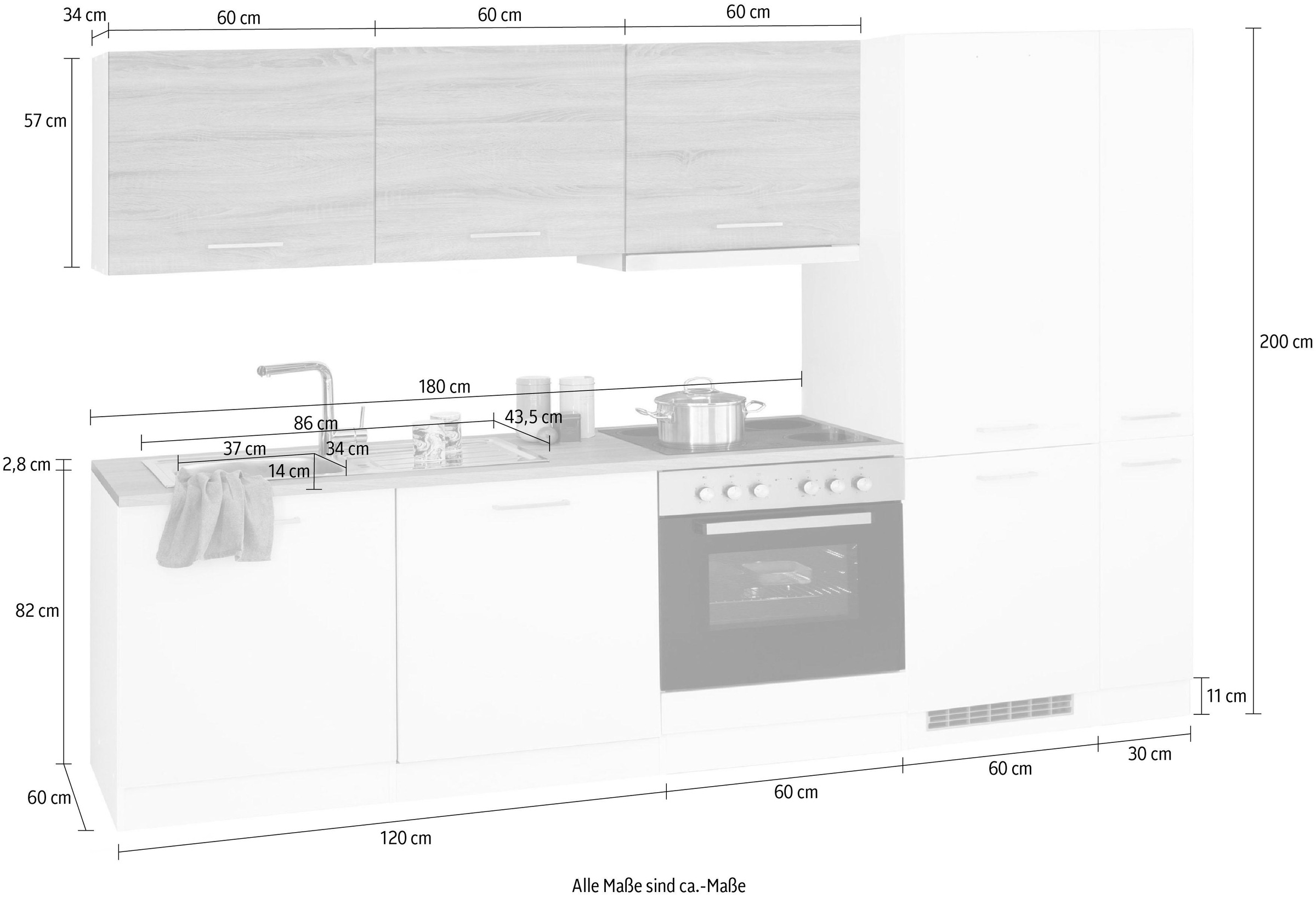 KOCHSTATION Küchenzeile »KS-Visby«, mit E-Geräten, Breite 270 cm, inkl. Kühl/Gefrierkombination