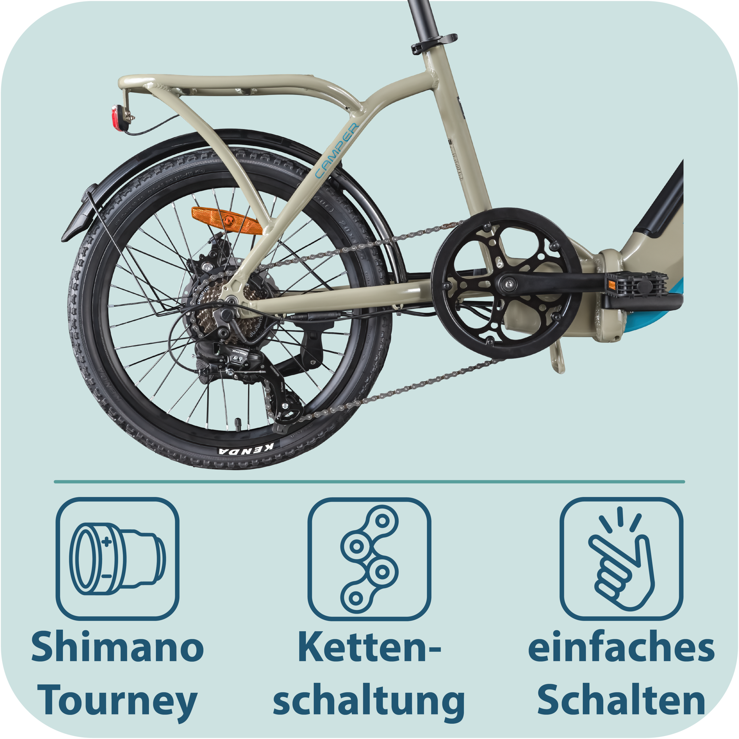 Tretwerk »Camper« 7 Gang Shimano Tourney TY300 Schaltwerk Kettenschaltung Heckmotor 250 W