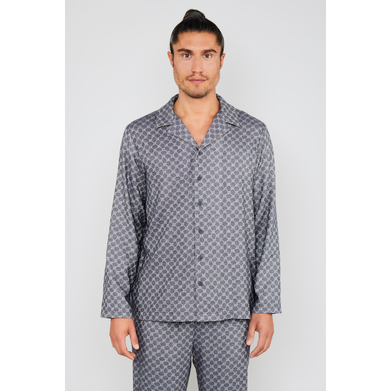 JOOP! Pyjamaoberteil »Relax« Knöpfe, Baumwoll-Viskose-Mix, Langarm, Cornflower-Design dunkelgrau XL XL Pyjamaoberteil von Marc O ́Polo