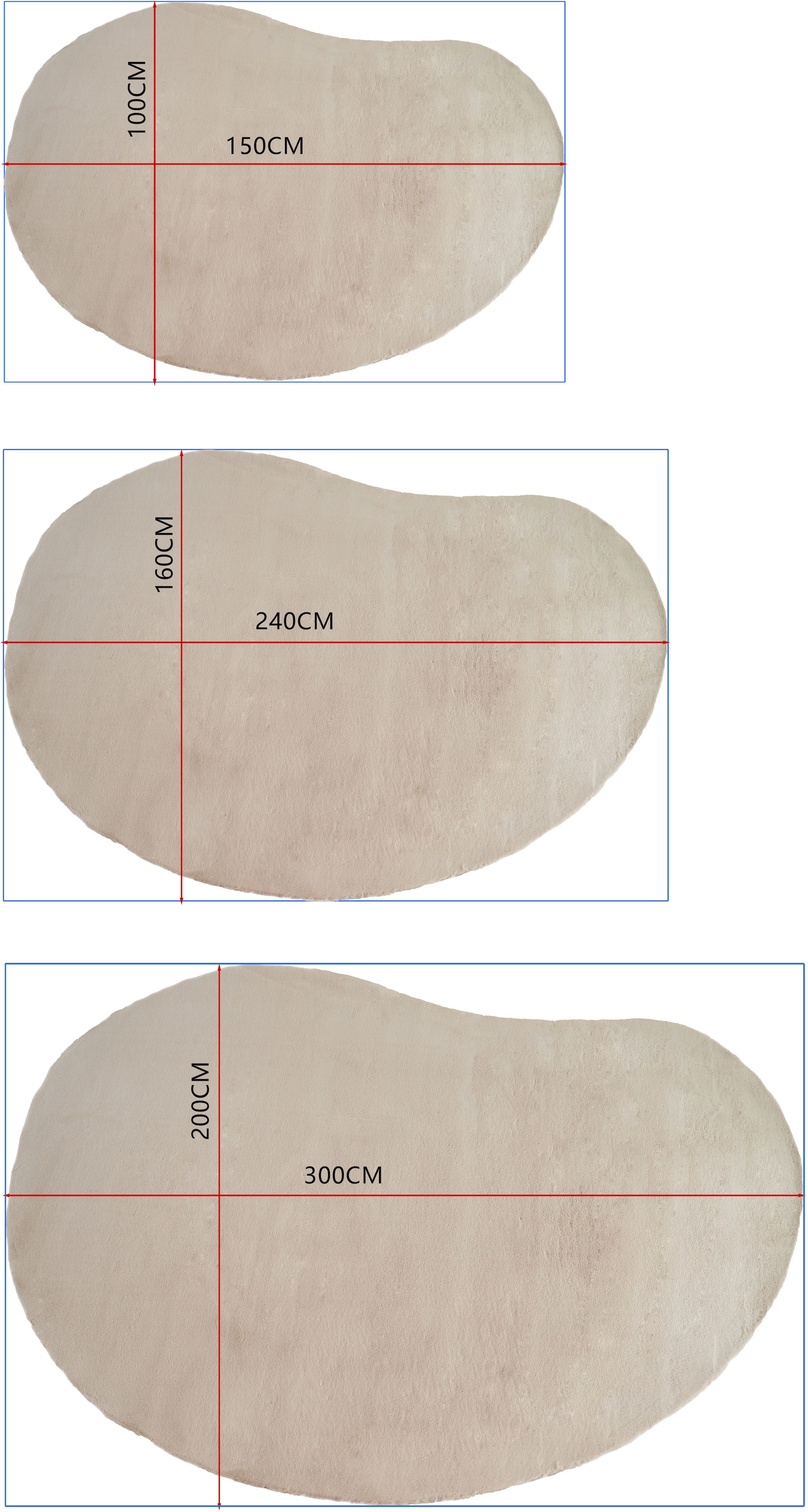 Bruno Banani Hochflor-Teppich »Rabbit 2 Bean, Kunstfell Teppich, Modern, besondere Form« U-förmig 25 mm Höhe Kaninchenfell-Haptik, Microfaser, Wohnzimmer, Schlafzimmer, Esszimmer