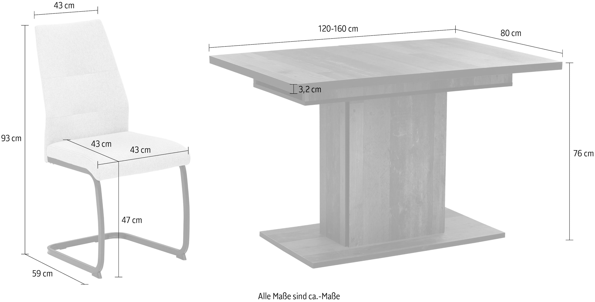 HELA Essgruppe »Ariana«, Webstoff waterfree 1 tlg., Stühle), Bezug auf 120 oder (Set, Tisch 6 cm, 7 / Struktur ausziehbar Rechnung kaufen -160
