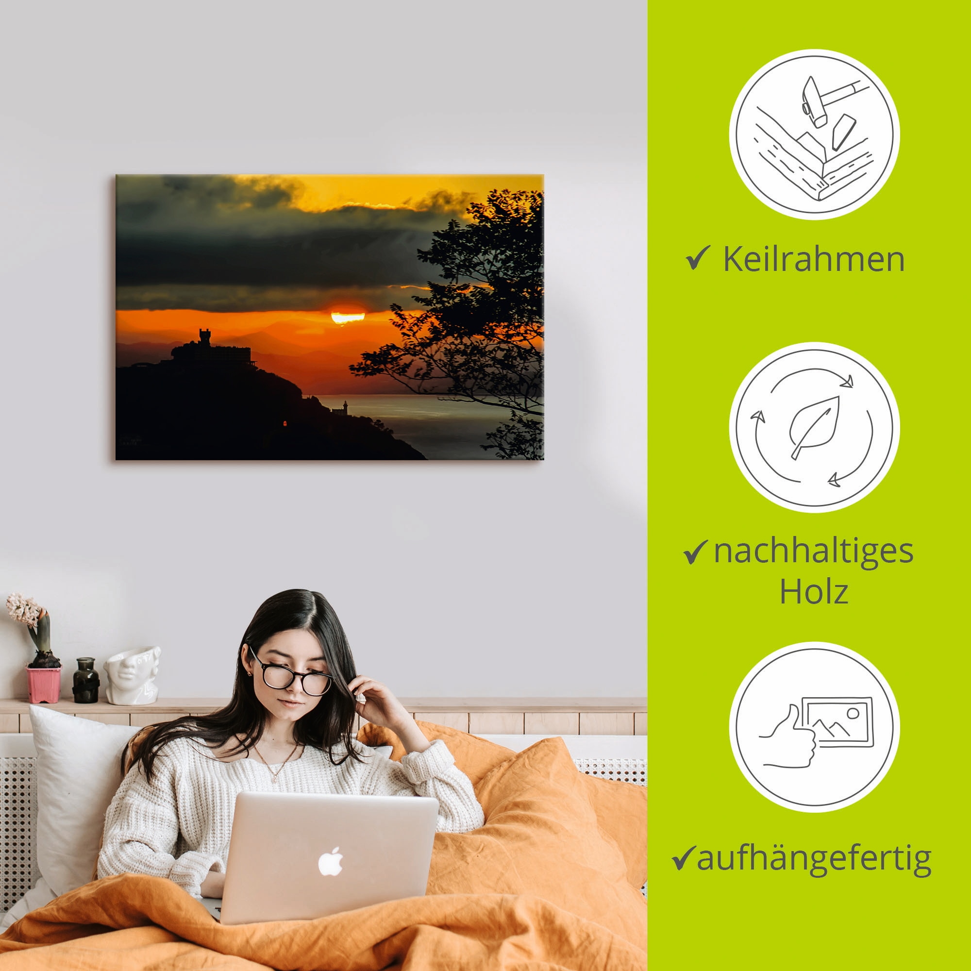Artland Wandbild »Sonnenuntergang San Sebastian Donostia«, Sonnenaufgang & -untergang (1 Stück), in vielen Größen & Produktarten - Alubild / Outdoorbild, Leinwandbild, Poster, Wandaufkleber / Wandtattoo auch für Badezimmer geeignet