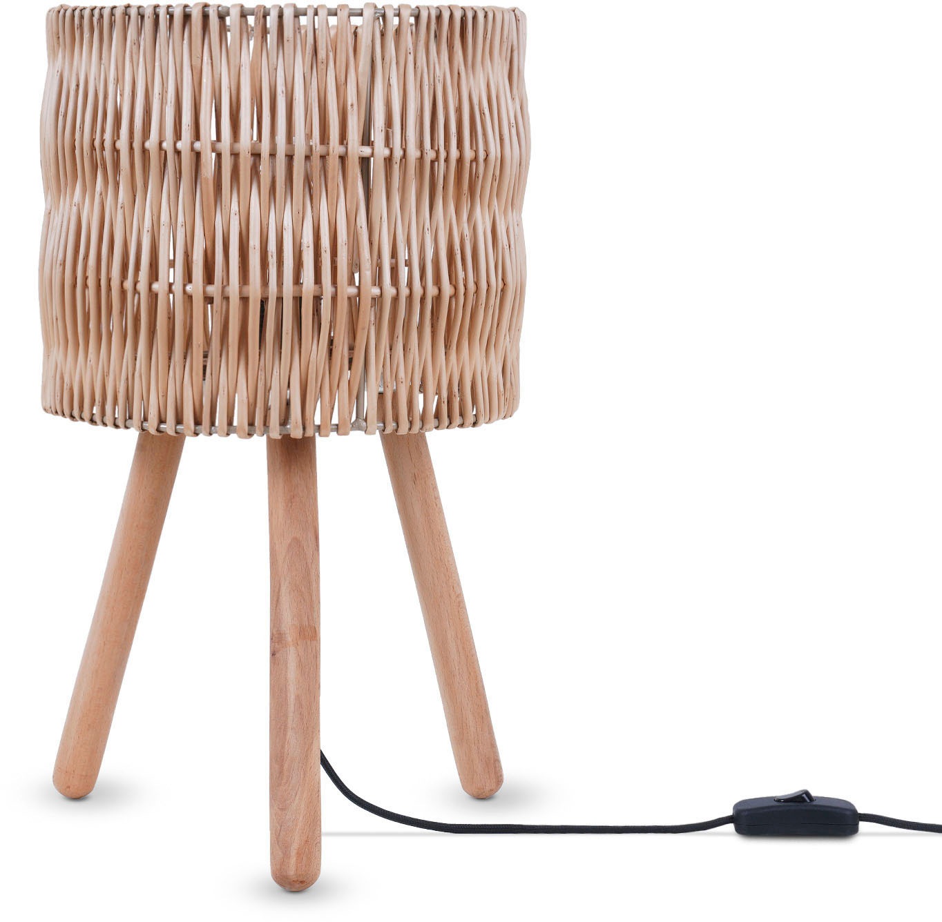 Paco Home Tischleuchte »JORGE« E27 Schreib  Nacht Lampenschirm Korb Boho Holz E27