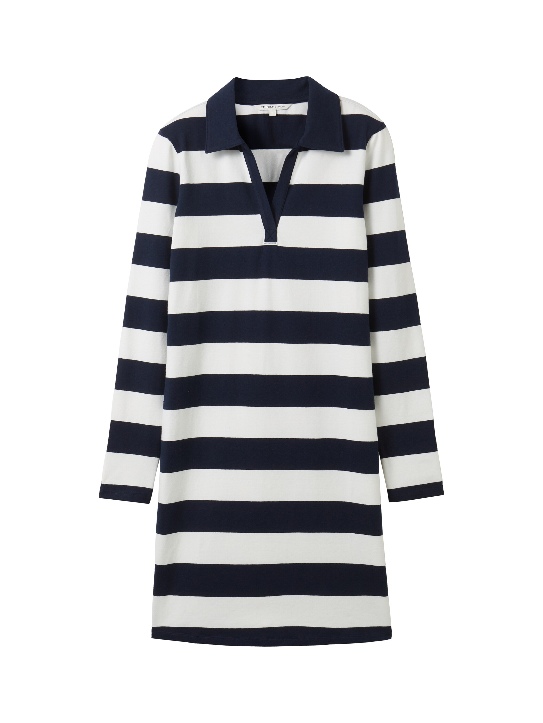TOM TAILOR Denim Jerseykleid, in Streifen-Optik und mit V-Ausschnitt