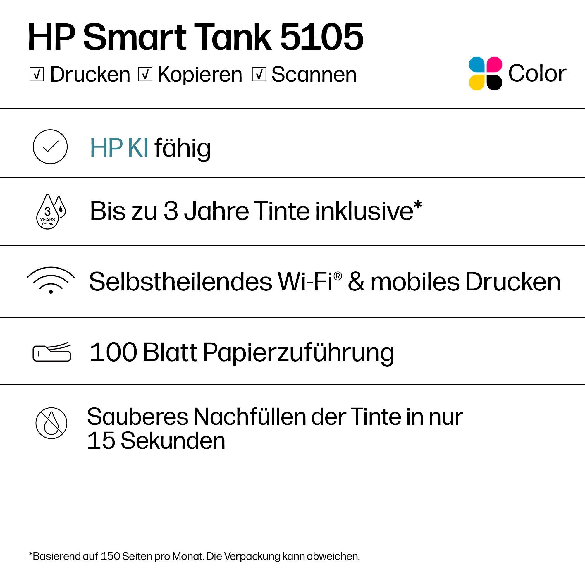 HP Multifunktionsdrucker »Smart Tank 5105 All-in-One-Drucker« Bis zu 20€ Cashback sichern! Nur bis zum 31.10.2026