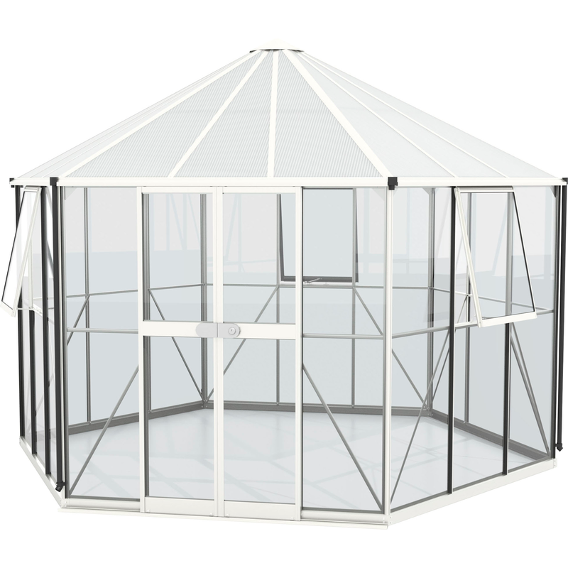 VITAVIA Gewächshaus »Pi 9000, mit Stahlfundamentrahmen« Alu-Profile, 3 mm Sicherheitsglas, Dach 6 mm Hohlkammerplatten weiß