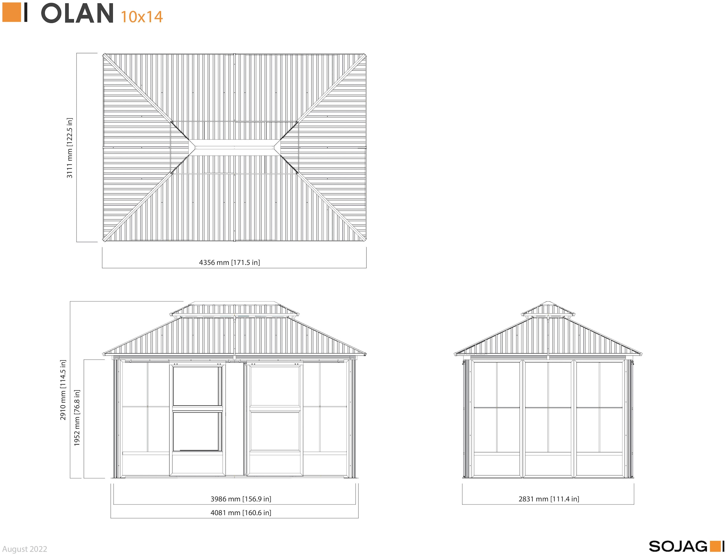 Sojag Pavillon »»Olan 1014««, (Set), aus Aluminium, mit Wintergarten, inkl. Moskitonetzen