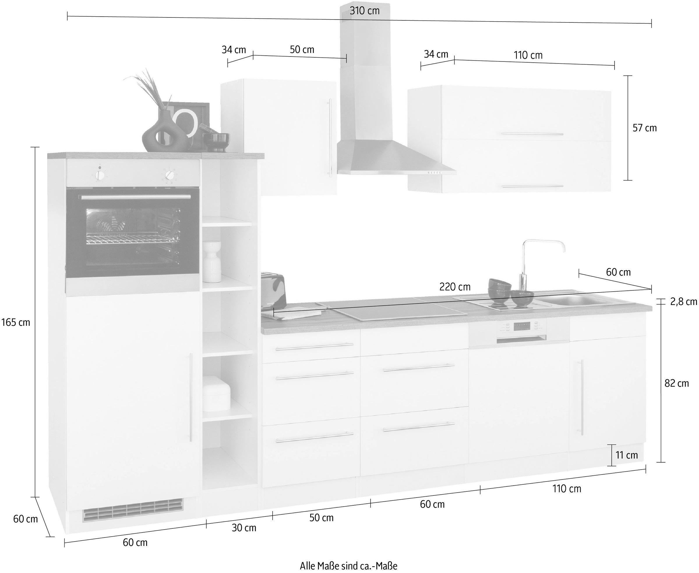 HELD MÖBEL Küchenzeile »Samos«, ohne E-Geräte, Breite 310 cm auf Rechnung  bestellen