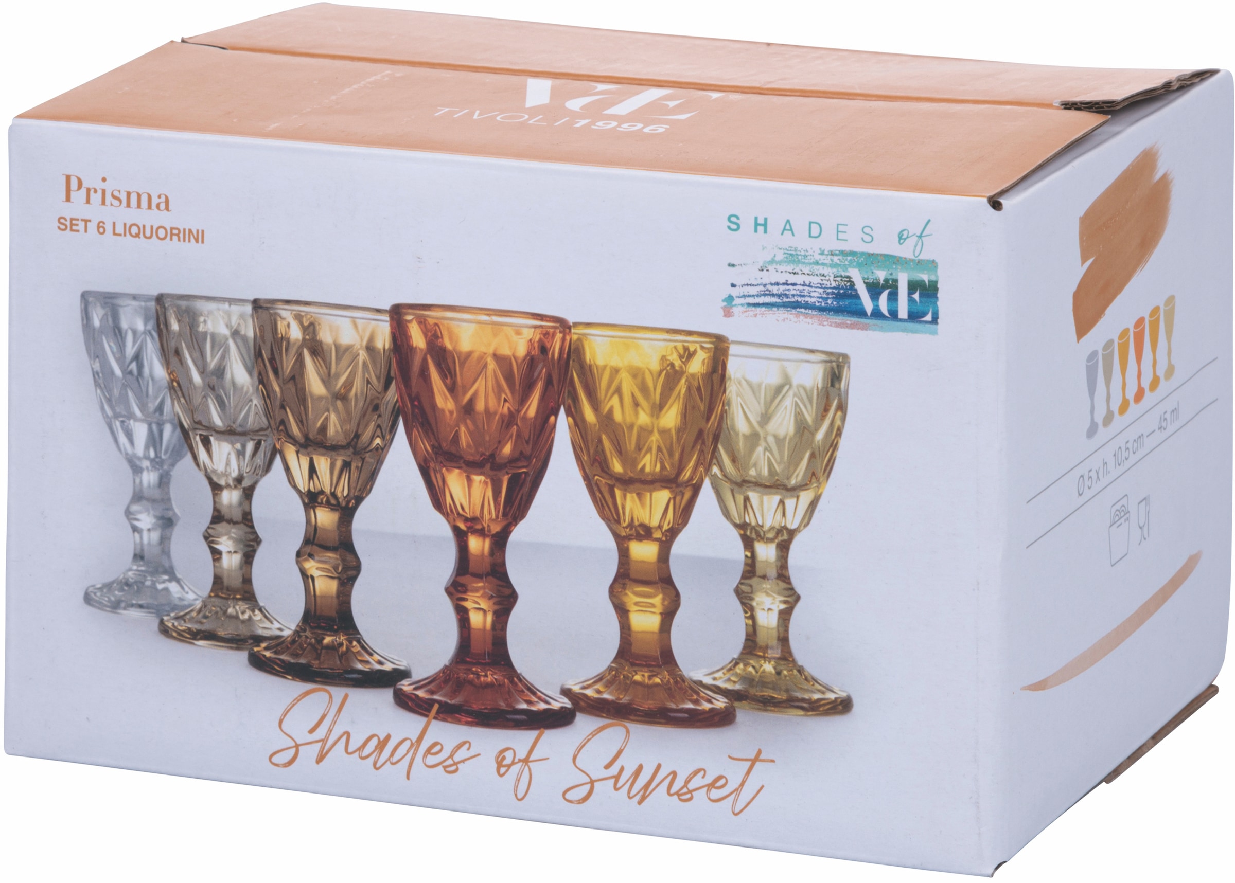 Villa d'Este Likörglas »Prisma Sunset«, (Set, 6 tlg.), Gläser-Set, 6-teilig, Inhalt 45 ml